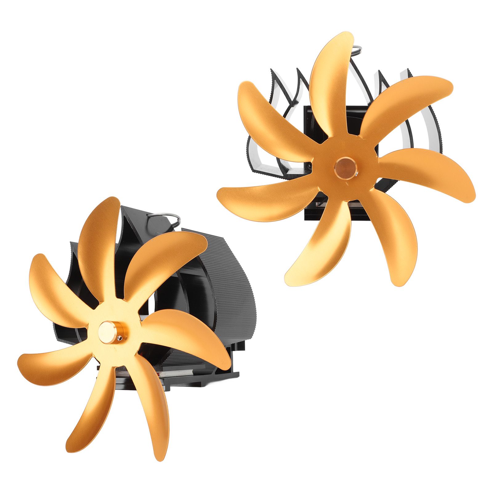 Wood Stove Fan 7 Blade Aluminum Alloy Low Noise Wall Hanging Heat Powered Stove Fan with Fixing Loop for Home Log Burning Stove Camping Gold - Image 6