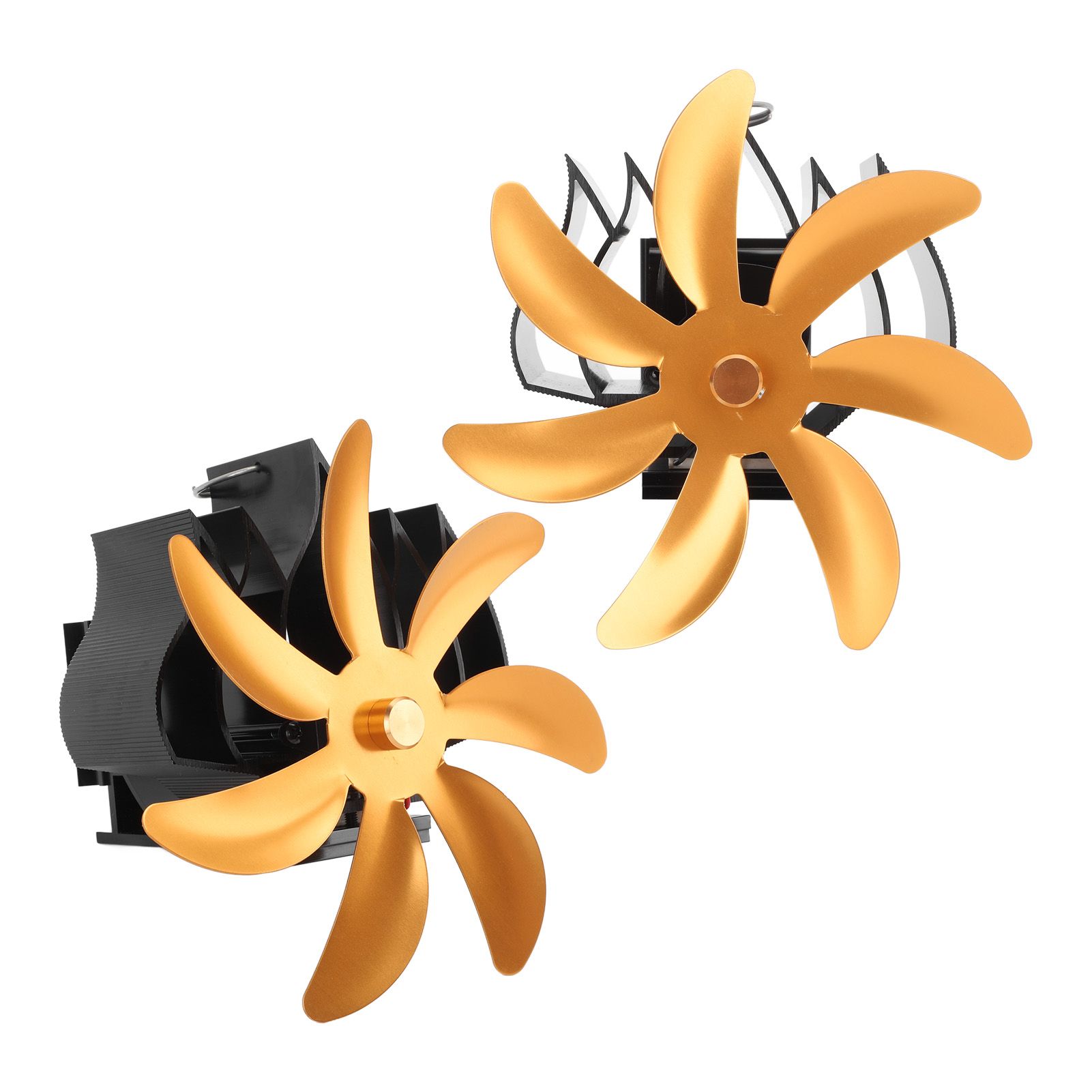 Wood Stove Fan 7 Blade Aluminum Alloy Low Noise Wall Hanging Heat Powered Stove Fan with Fixing Loop for Home Log Burning Stove Camping Gold - Image 8