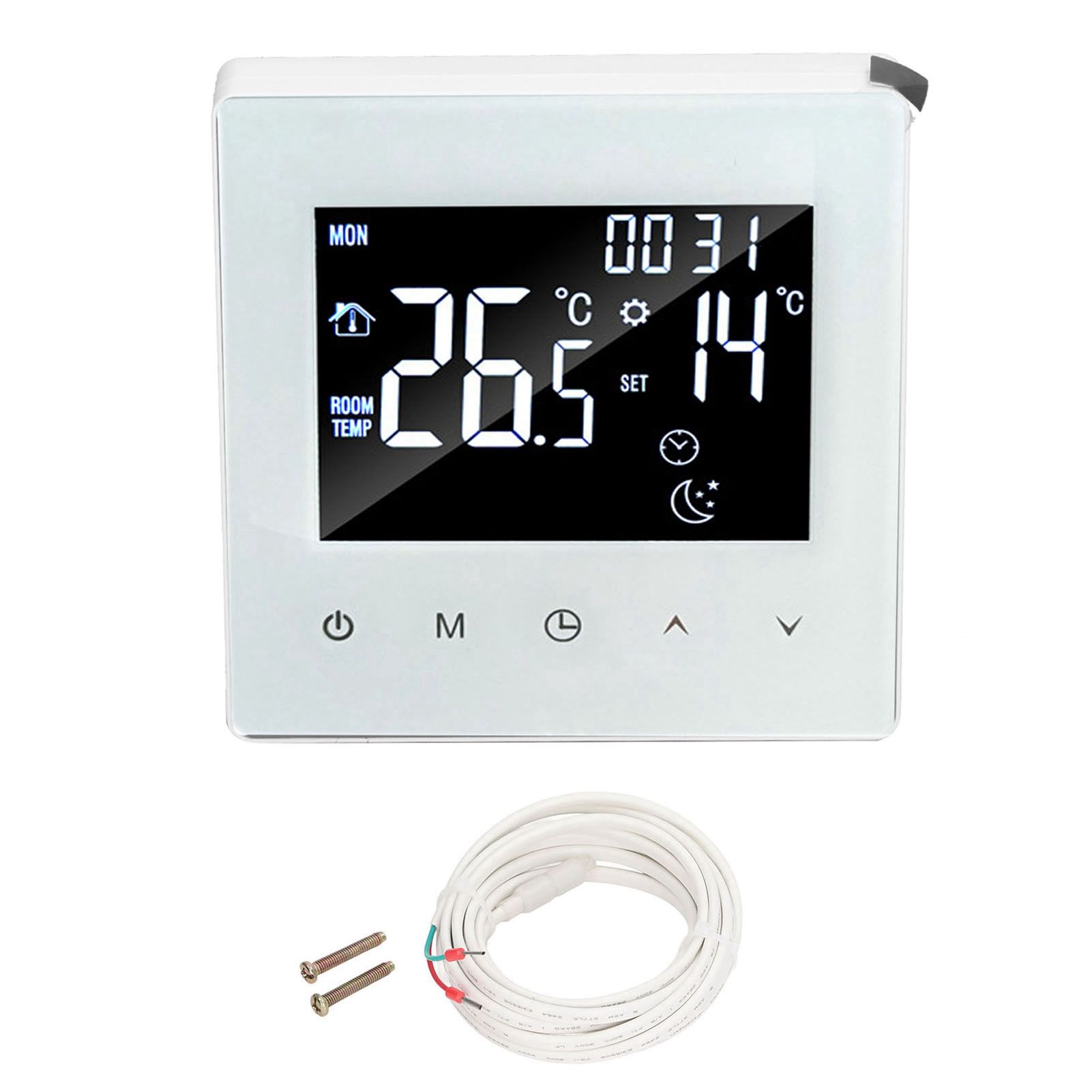Digital Thermostat Screen Programmable Home Thermostat with 3 Meter Sensor Line for Electric Floor Heating Home Hotel Office AC90‑240V White Without WiFi - Image 1