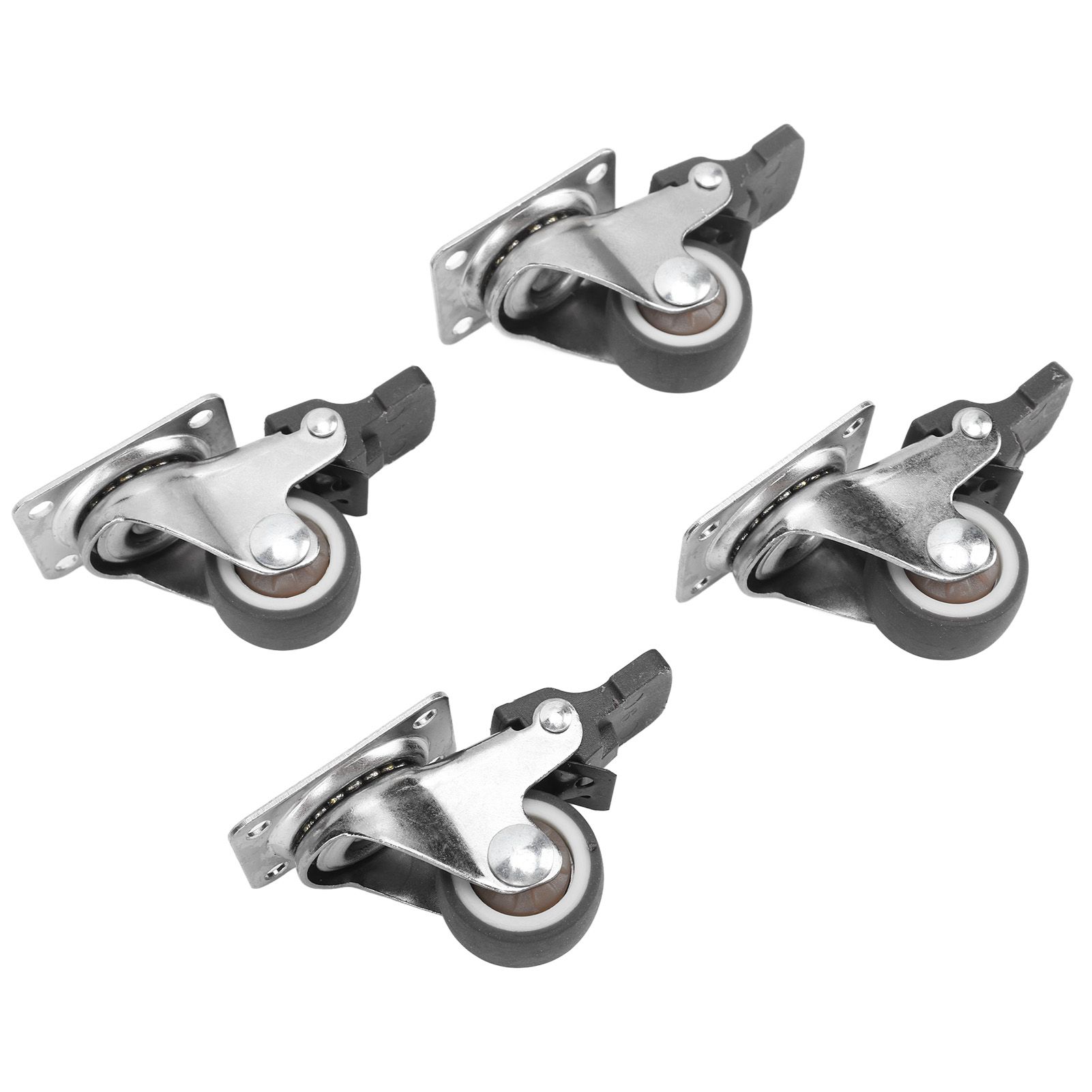 4Pcs Small Caster Wheels 1in Diameter Steel Rubber Rotating Locking Brake Plate Casters with 16 Screws for Furniture - Image 2