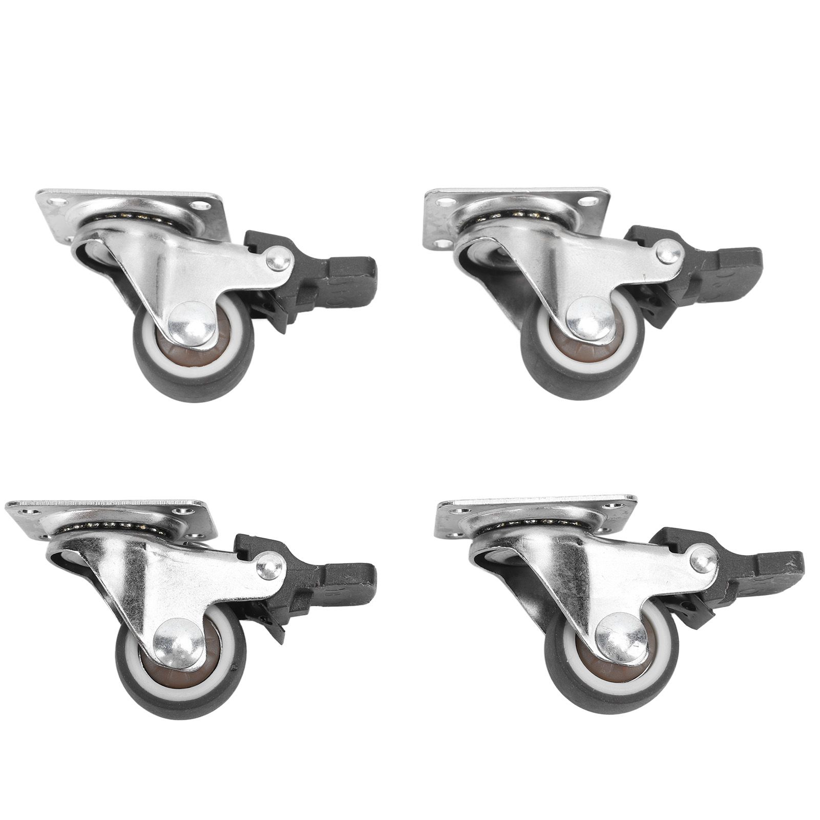 4Pcs Small Caster Wheels 1in Diameter Steel Rubber Rotating Locking Brake Plate Casters with 16 Screws for Furniture - Image 3