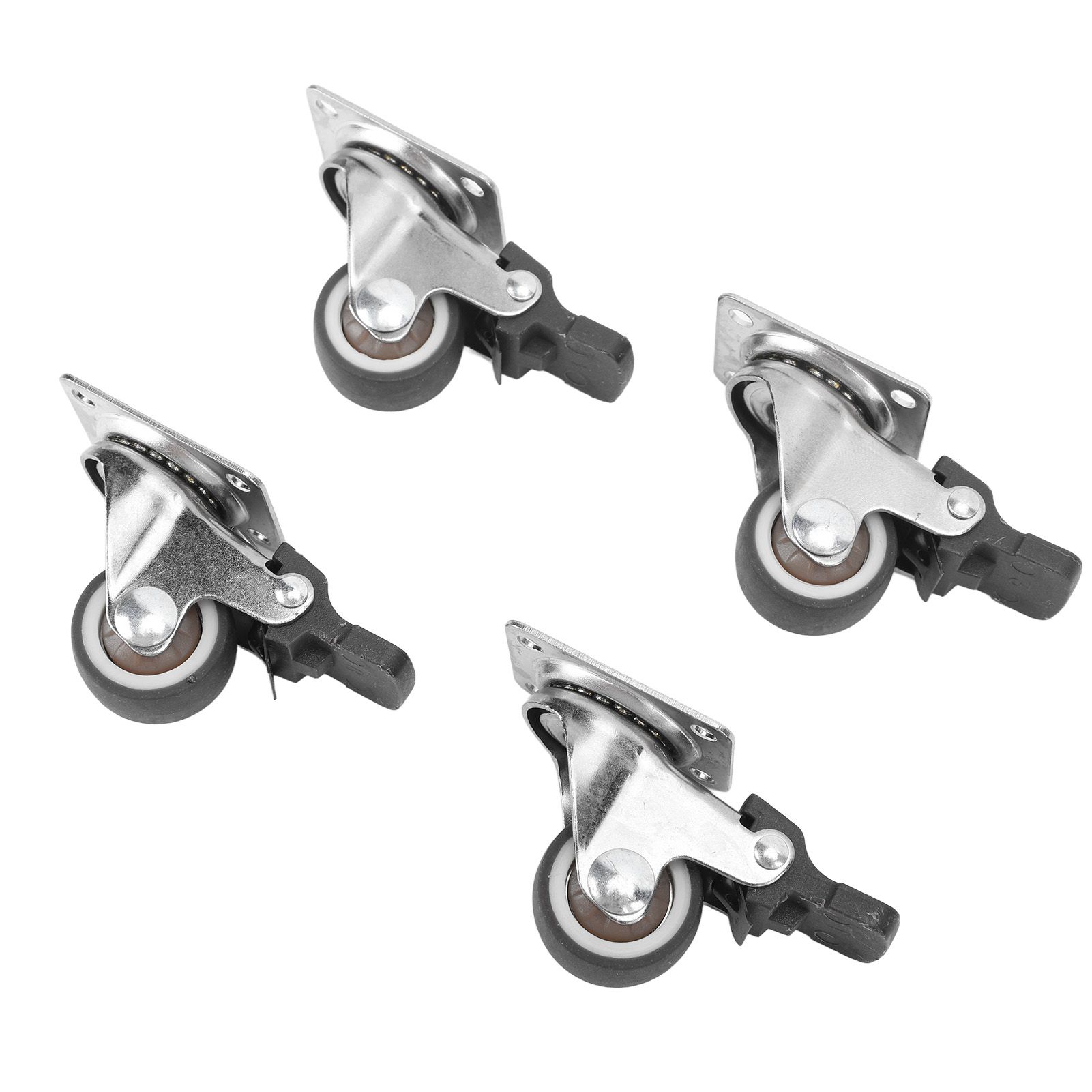 4Pcs Small Caster Wheels 1in Diameter Steel Rubber Rotating Locking Brake Plate Casters with 16 Screws for Furniture - Image 4