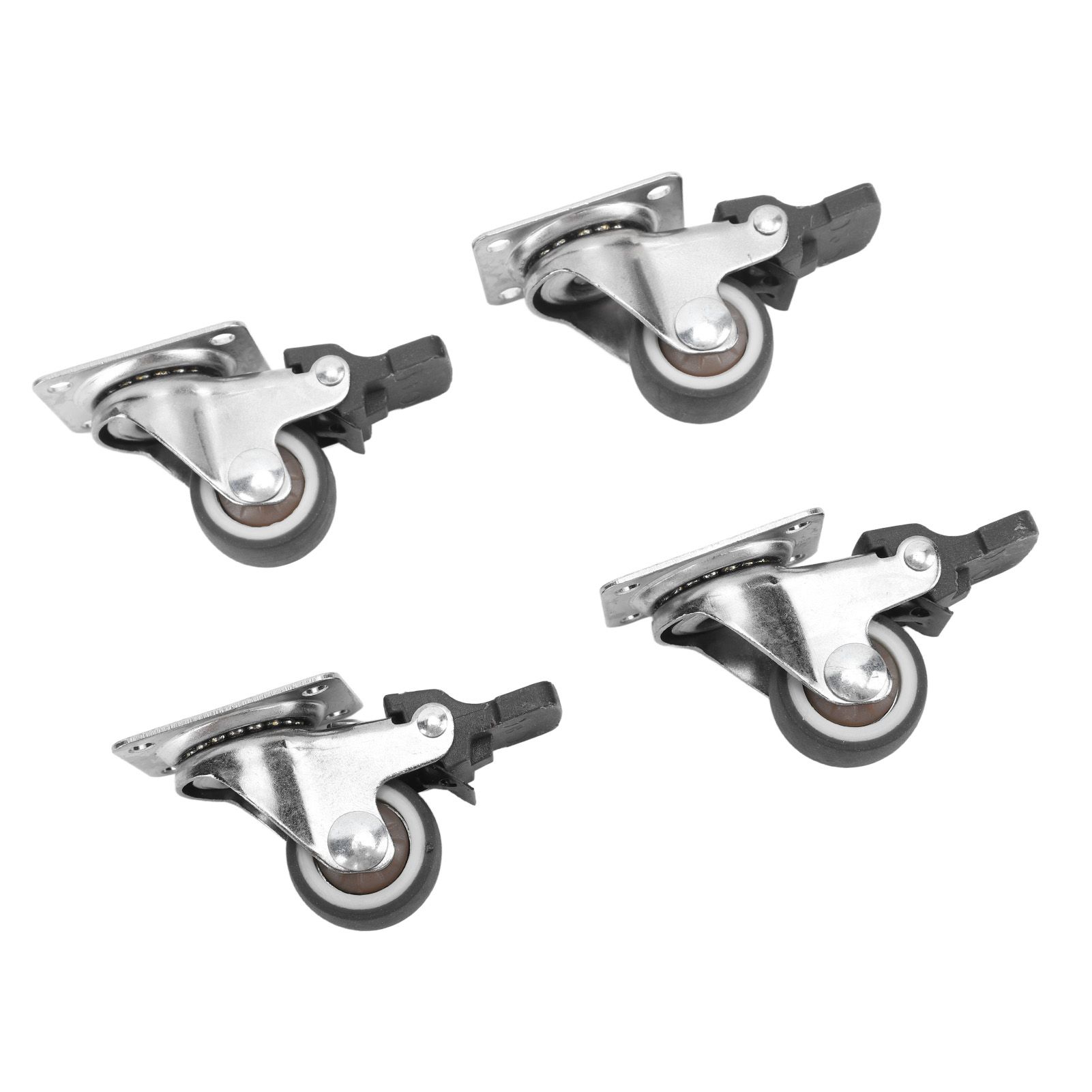 4Pcs Small Caster Wheels 1in Diameter Steel Rubber Rotating Locking Brake Plate Casters with 16 Screws for Furniture - Image 5