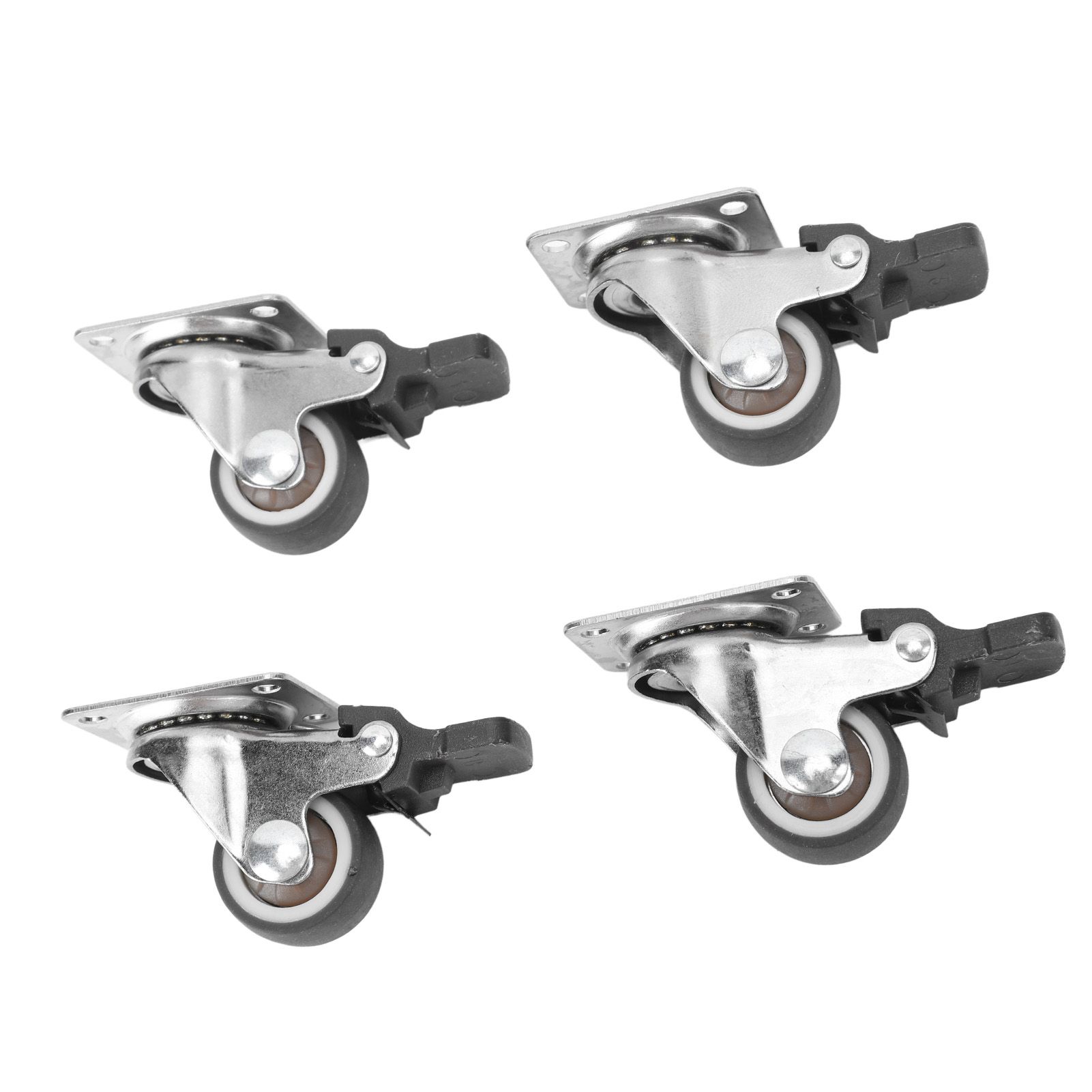 4Pcs Small Caster Wheels 1in Diameter Steel Rubber Rotating Locking Brake Plate Casters with 16 Screws for Furniture - Image 6