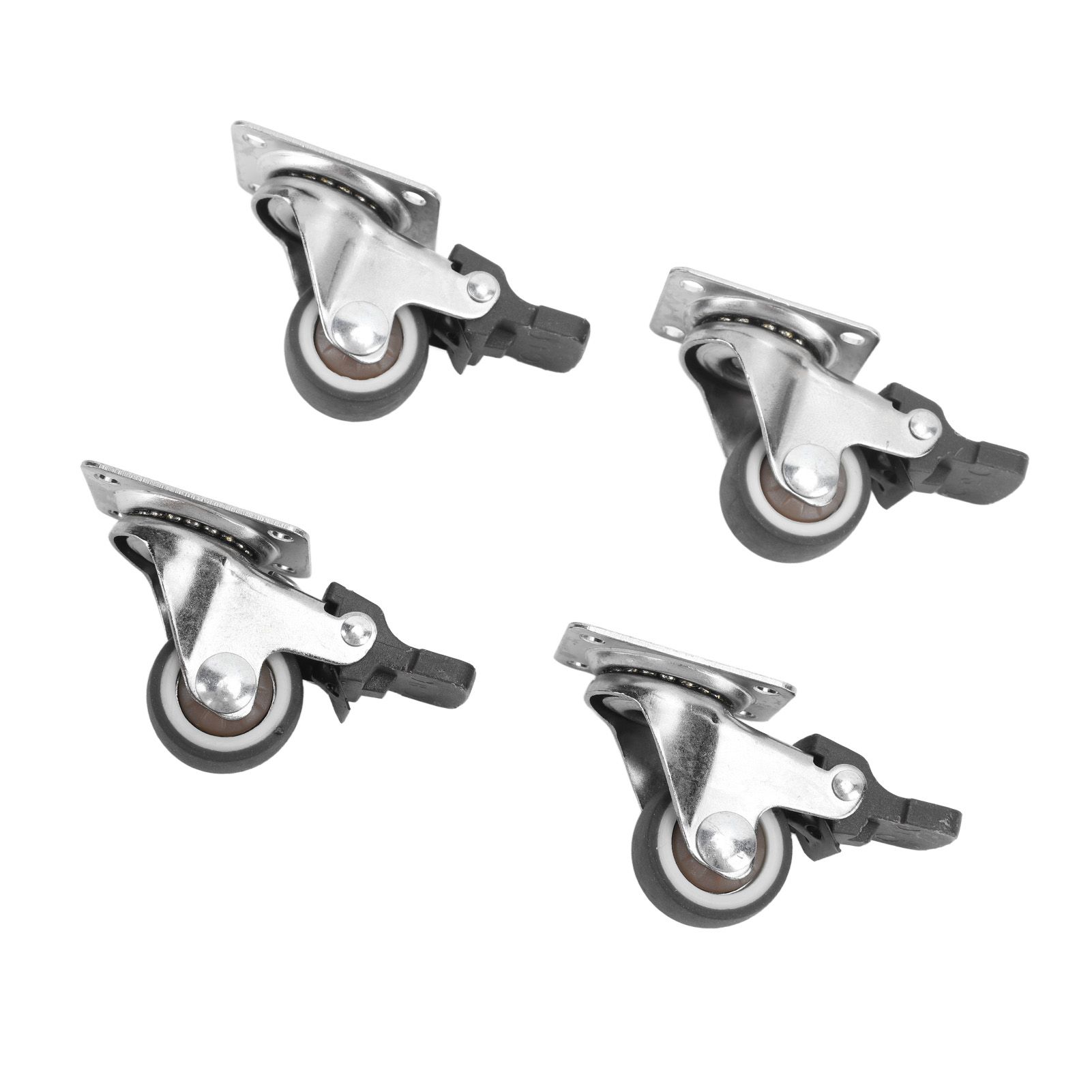 4Pcs Small Caster Wheels 1in Diameter Steel Rubber Rotating Locking Brake Plate Casters with 16 Screws for Furniture - Image 7