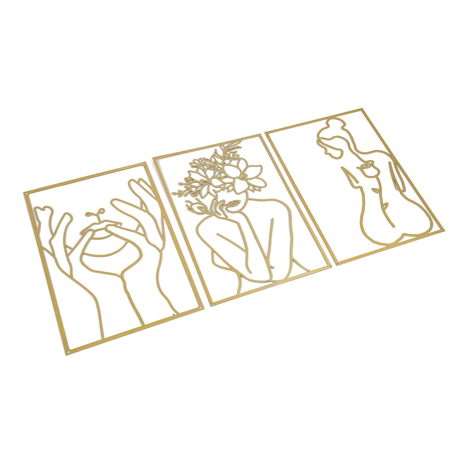 Single Line Art Wall Decor Iron Minimalist Female Line Drawing Home Hanging Wall Decor for Bedroom Kitchen Bathroom Living Room Gold 3PCS - Image 2