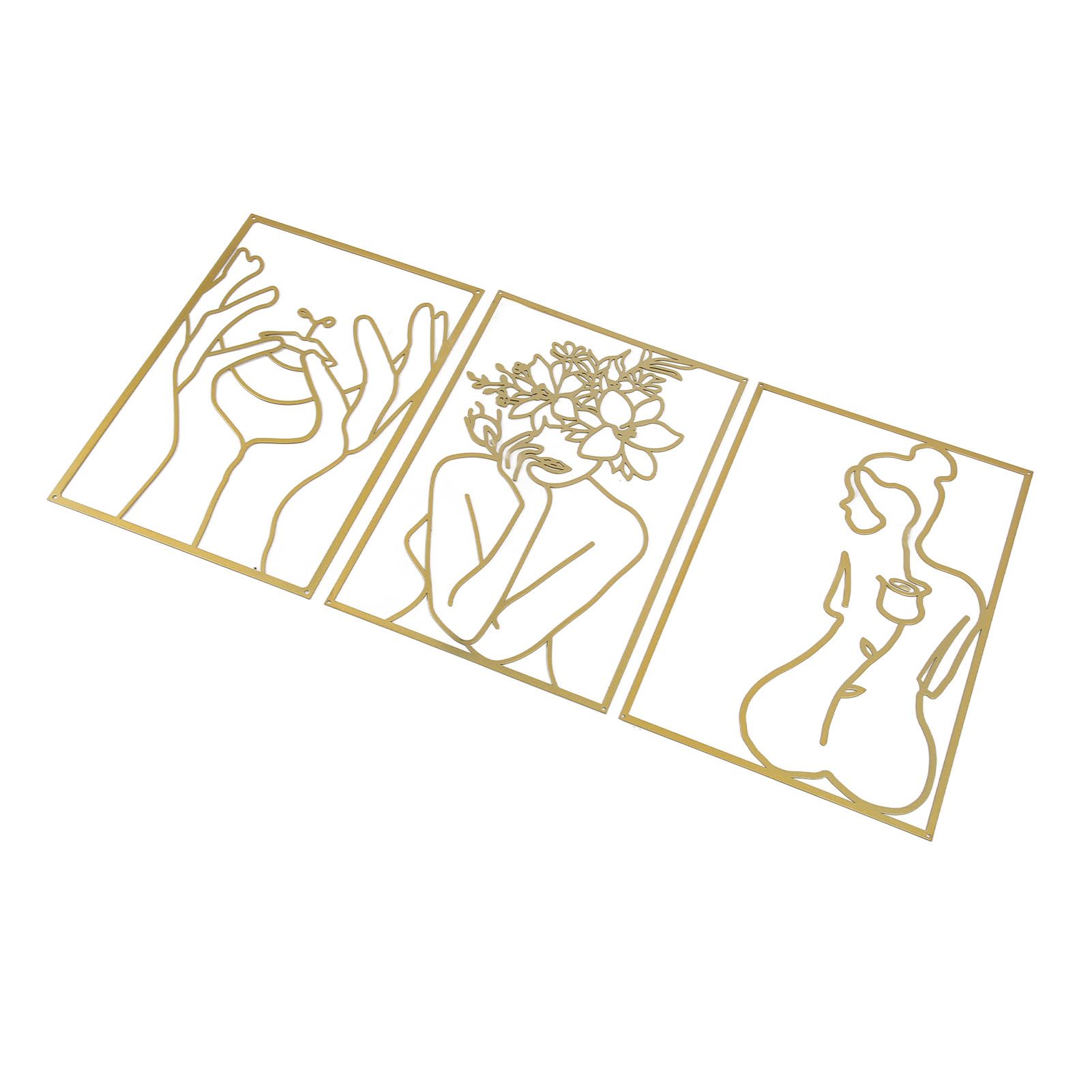 Single Line Art Wall Decor Iron Minimalist Female Line Drawing Home Hanging Wall Decor for Bedroom Kitchen Bathroom Living Room Gold 3PCS - Image 3