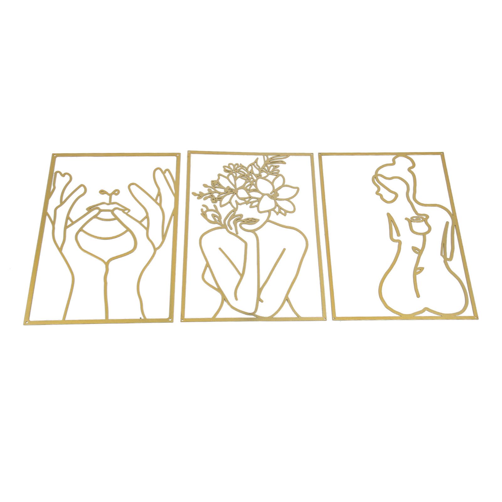 Single Line Art Wall Decor Iron Minimalist Female Line Drawing Home Hanging Wall Decor for Bedroom Kitchen Bathroom Living Room Gold 3PCS - Image 4