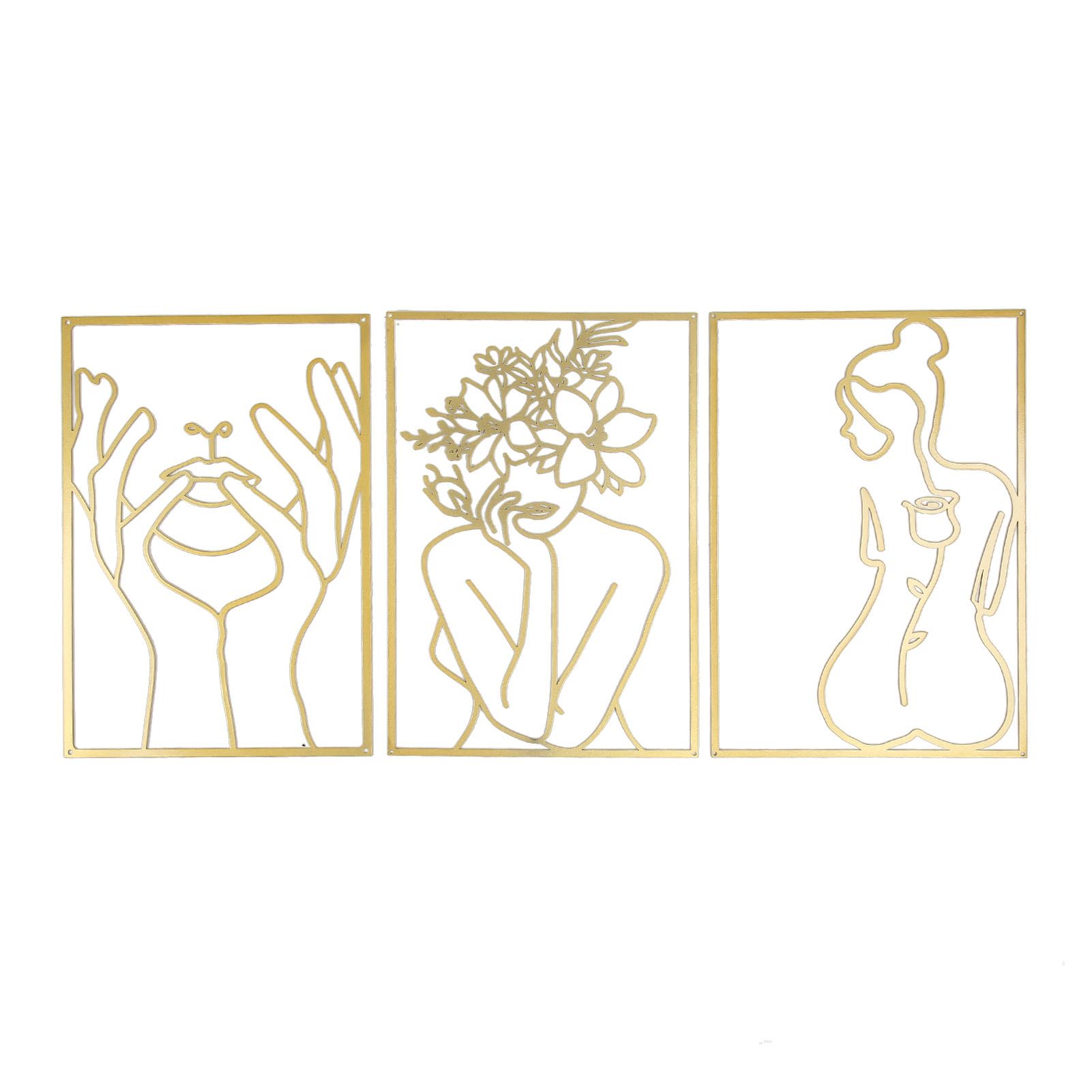 Single Line Art Wall Decor Iron Minimalist Female Line Drawing Home Hanging Wall Decor for Bedroom Kitchen Bathroom Living Room Gold 3PCS - Image 5