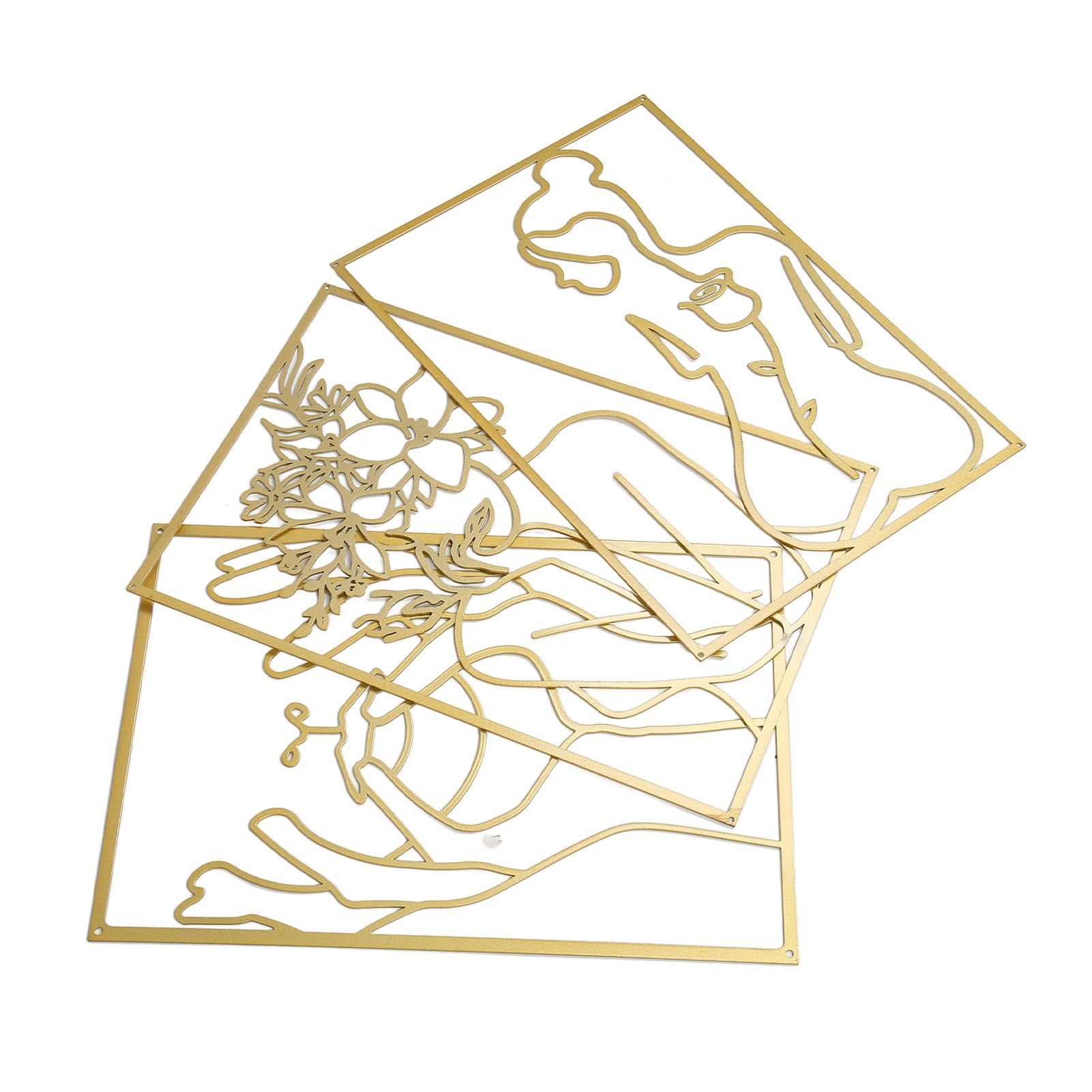 Single Line Art Wall Decor Iron Minimalist Female Line Drawing Home Hanging Wall Decor for Bedroom Kitchen Bathroom Living Room Gold 3PCS - Image 6