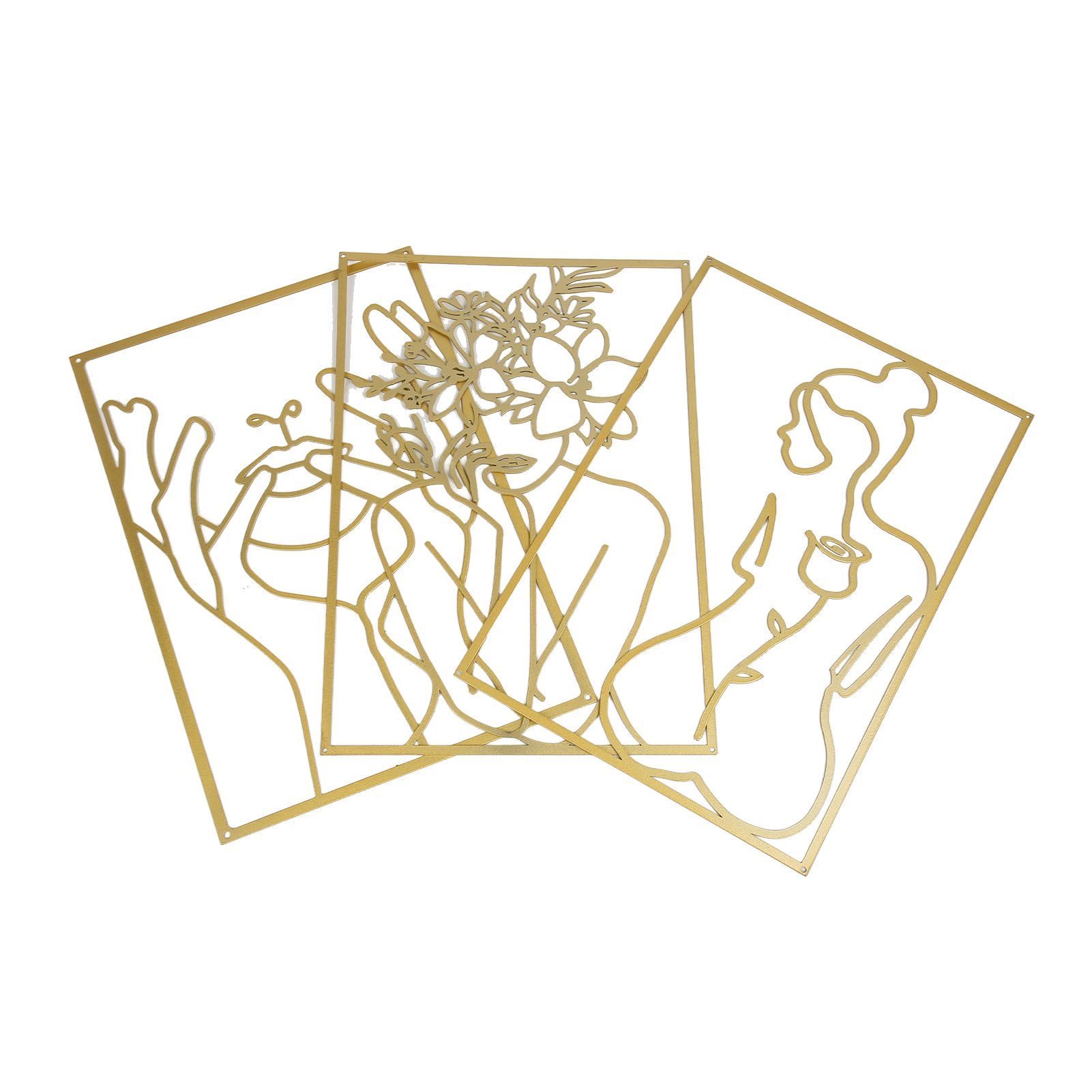 Single Line Art Wall Decor Iron Minimalist Female Line Drawing Home Hanging Wall Decor for Bedroom Kitchen Bathroom Living Room Gold 3PCS - Image 7