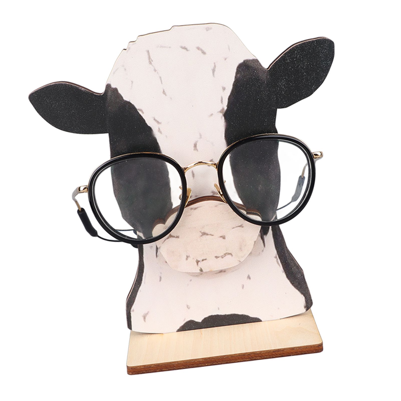 Cow Head Wearing Glasses Statues Wooden Decorative Cow Eyeglasses Display Stand Holder for Desktop Office - Image 2