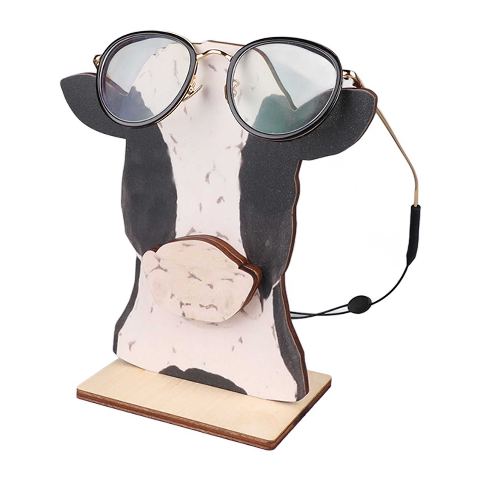 Cow Head Wearing Glasses Statues Wooden Decorative Cow Eyeglasses Display Stand Holder for Desktop Office - Image 3