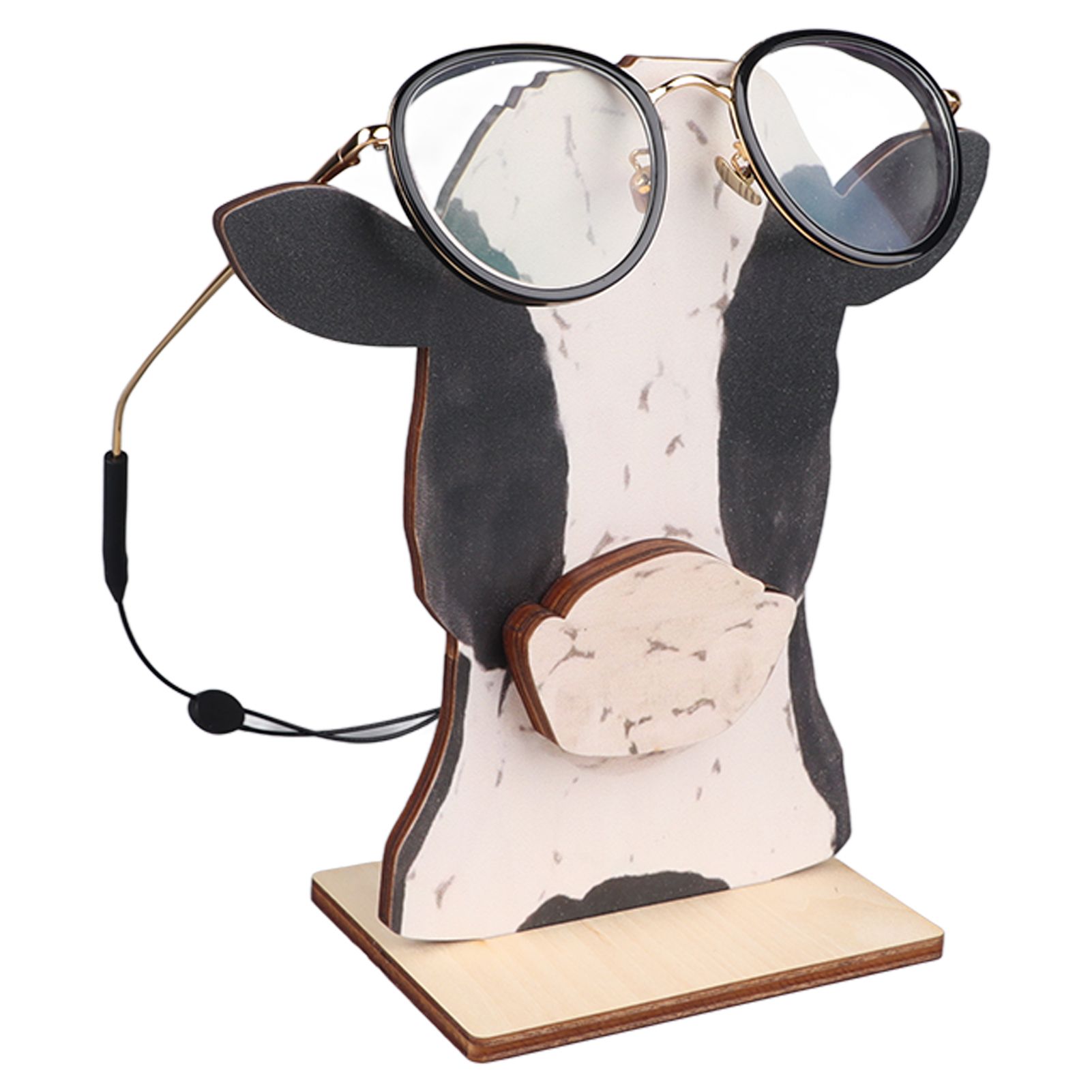 Cow Head Wearing Glasses Statues Wooden Decorative Cow Eyeglasses Display Stand Holder for Desktop Office - Image 4