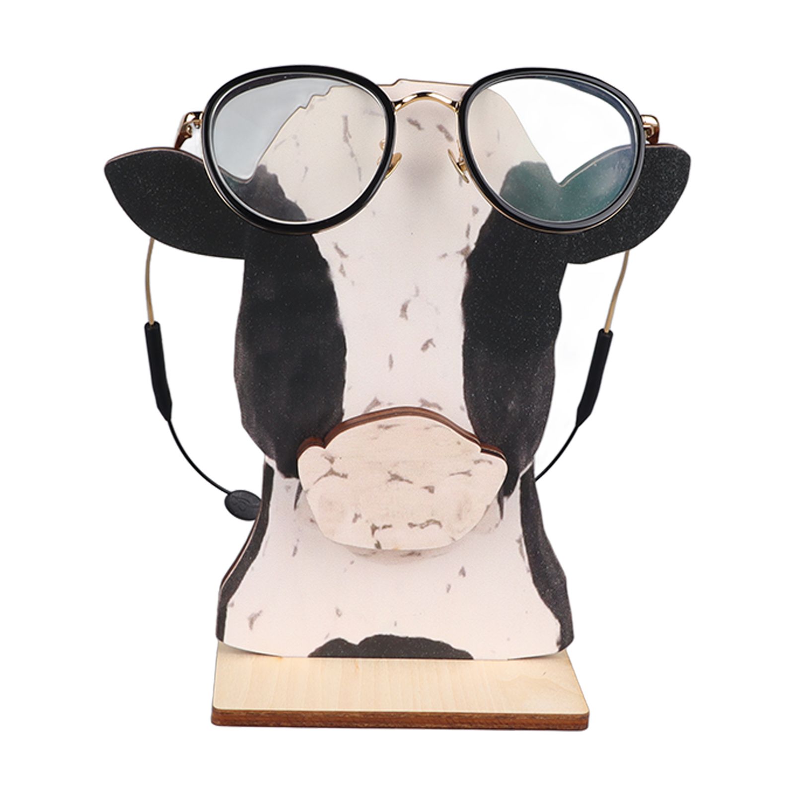 Cow Head Wearing Glasses Statues Wooden Decorative Cow Eyeglasses Display Stand Holder for Desktop Office - Image 5