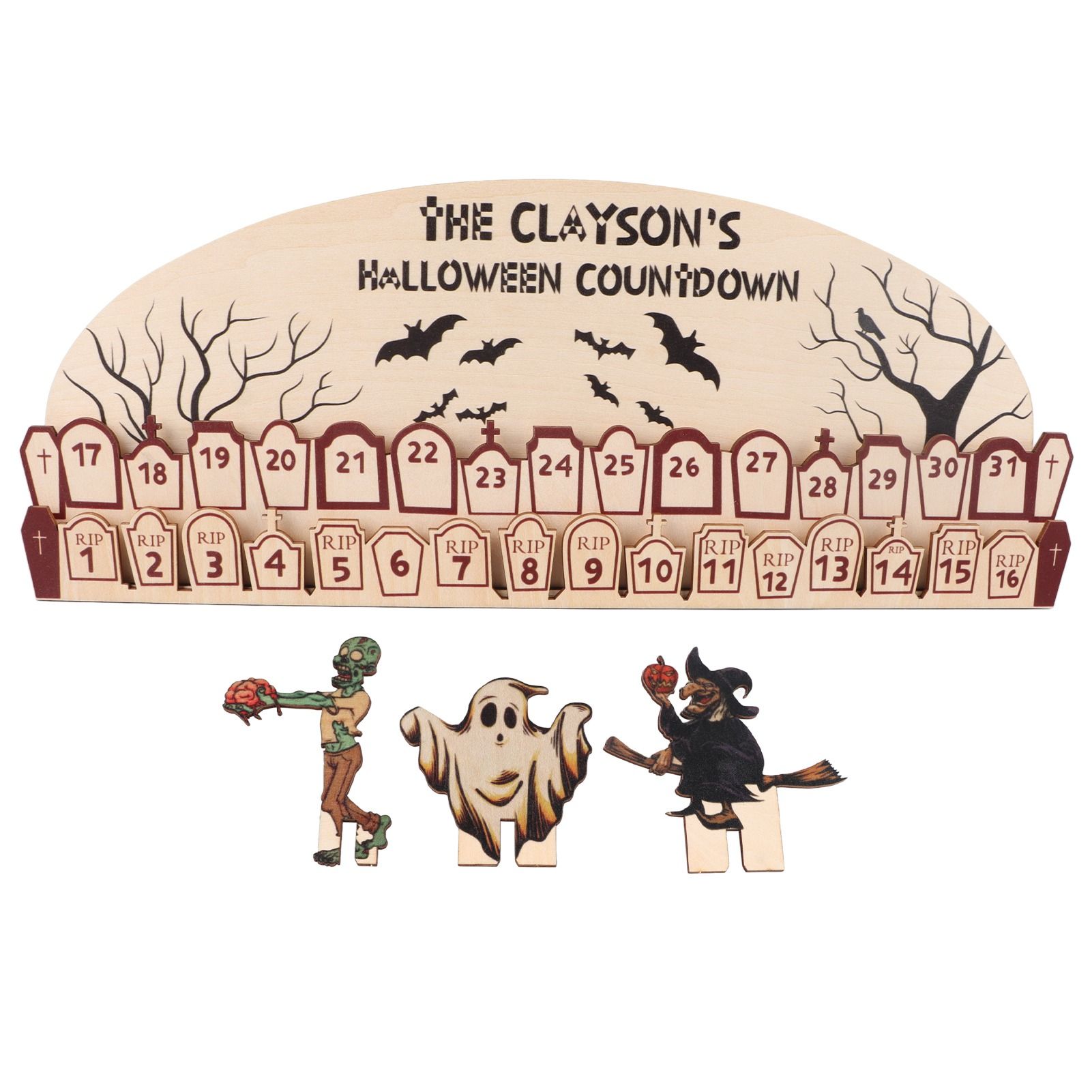 Halloween Advent Calendar 2023 31 Days Halloween Moving Wooden Block Countdown Calendar for Home Decor Holiday Ornament Gift - Image 1