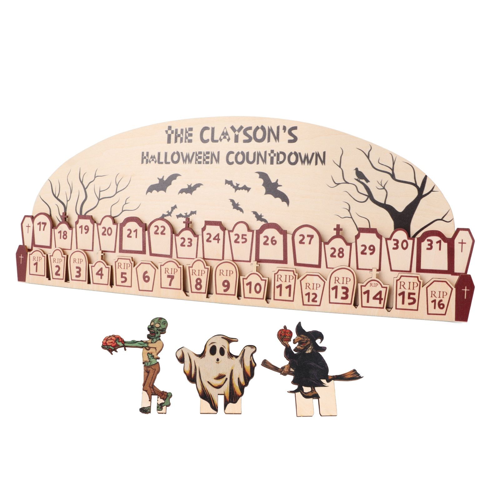 Halloween Advent Calendar 2023 31 Days Halloween Moving Wooden Block Countdown Calendar for Home Decor Holiday Ornament Gift - Image 2
