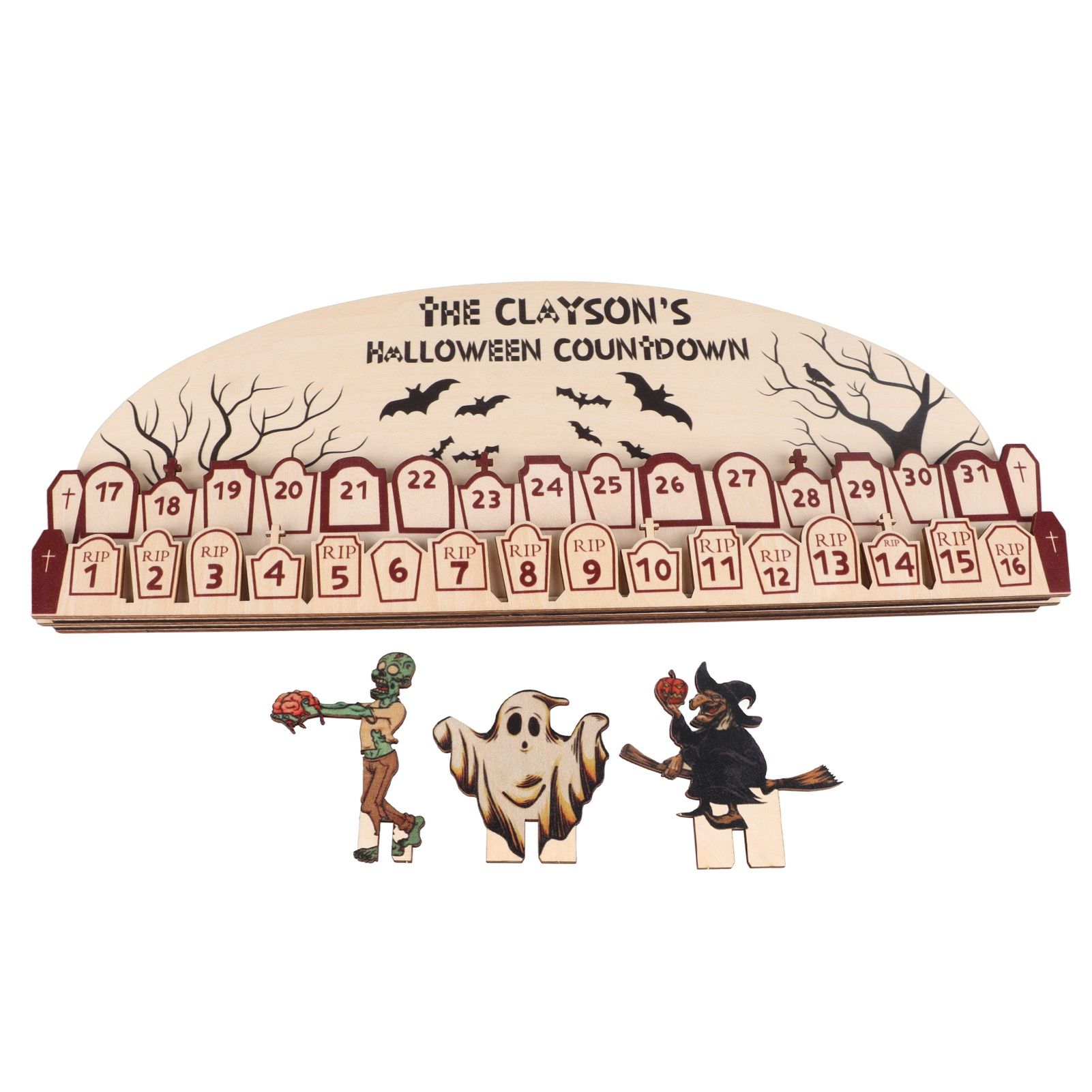 Halloween Advent Calendar 2023 31 Days Halloween Moving Wooden Block Countdown Calendar for Home Decor Holiday Ornament Gift - Image 3