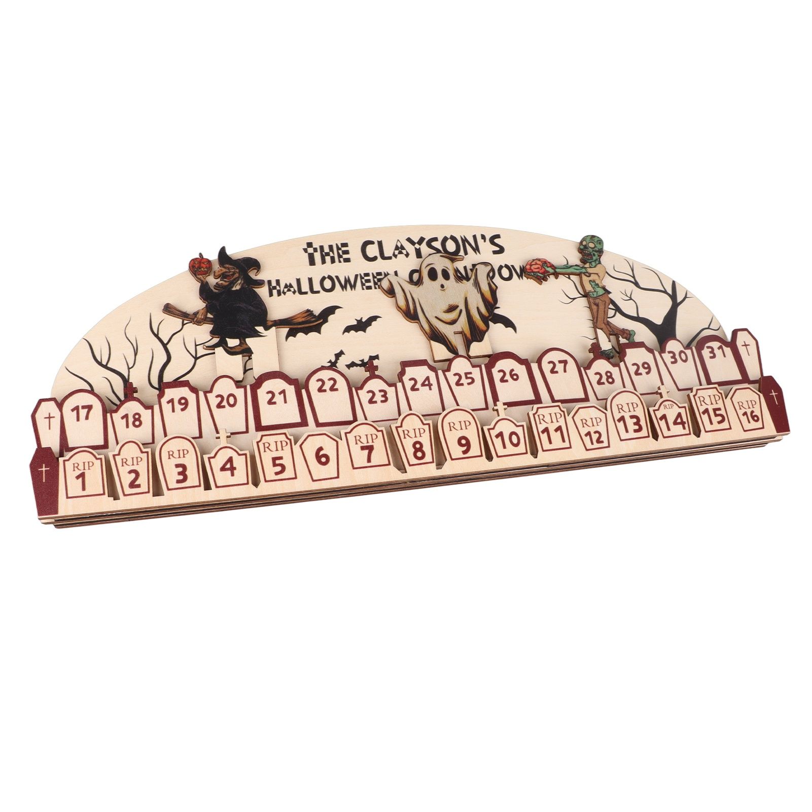 Halloween Advent Calendar 2023 31 Days Halloween Moving Wooden Block Countdown Calendar for Home Decor Holiday Ornament Gift - Image 5