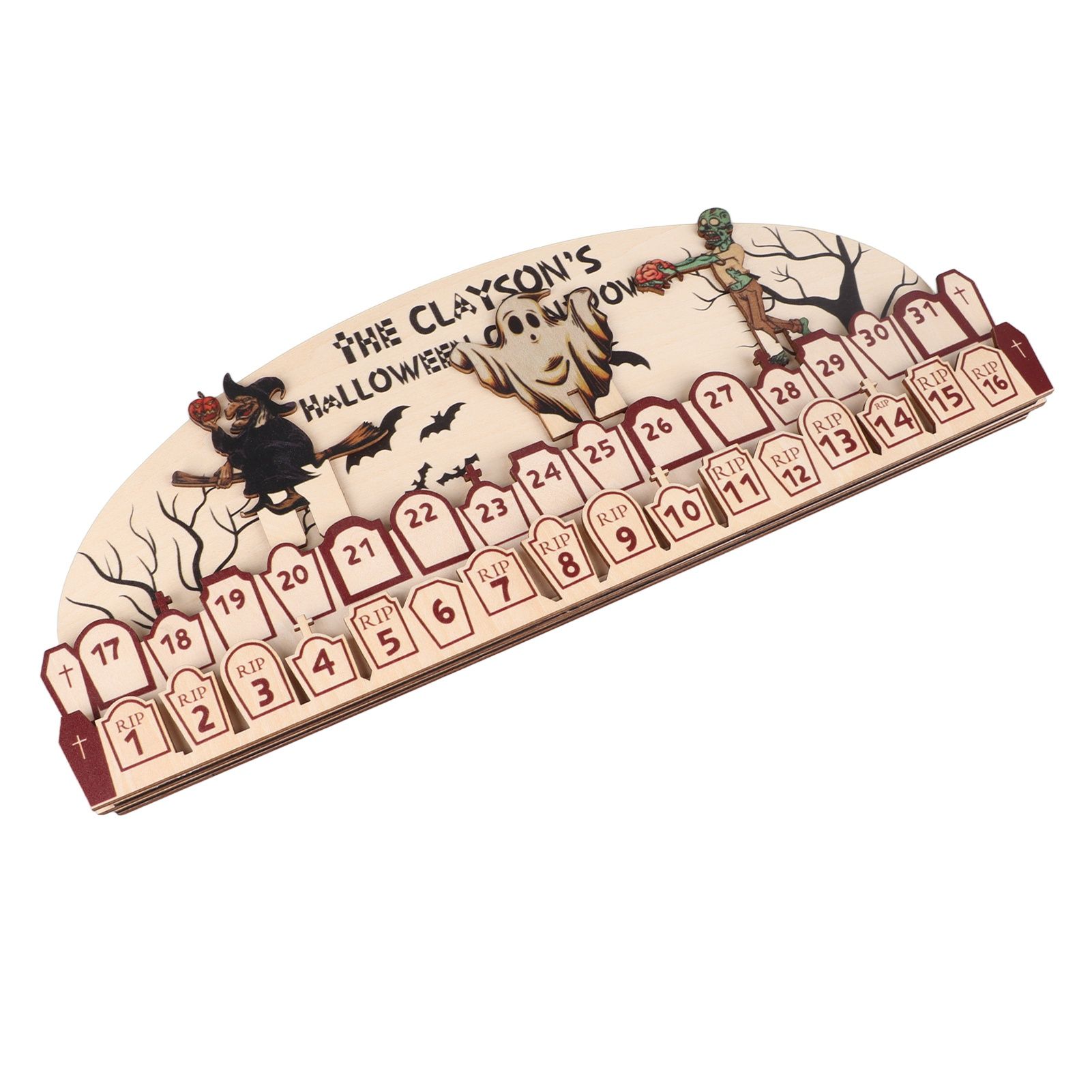 Halloween Advent Calendar 2023 31 Days Halloween Moving Wooden Block Countdown Calendar for Home Decor Holiday Ornament Gift - Image 7