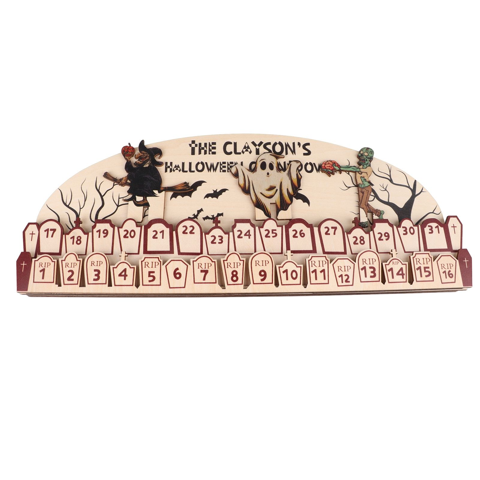 Halloween Advent Calendar 2023 31 Days Halloween Moving Wooden Block Countdown Calendar for Home Decor Holiday Ornament Gift - Image 8
