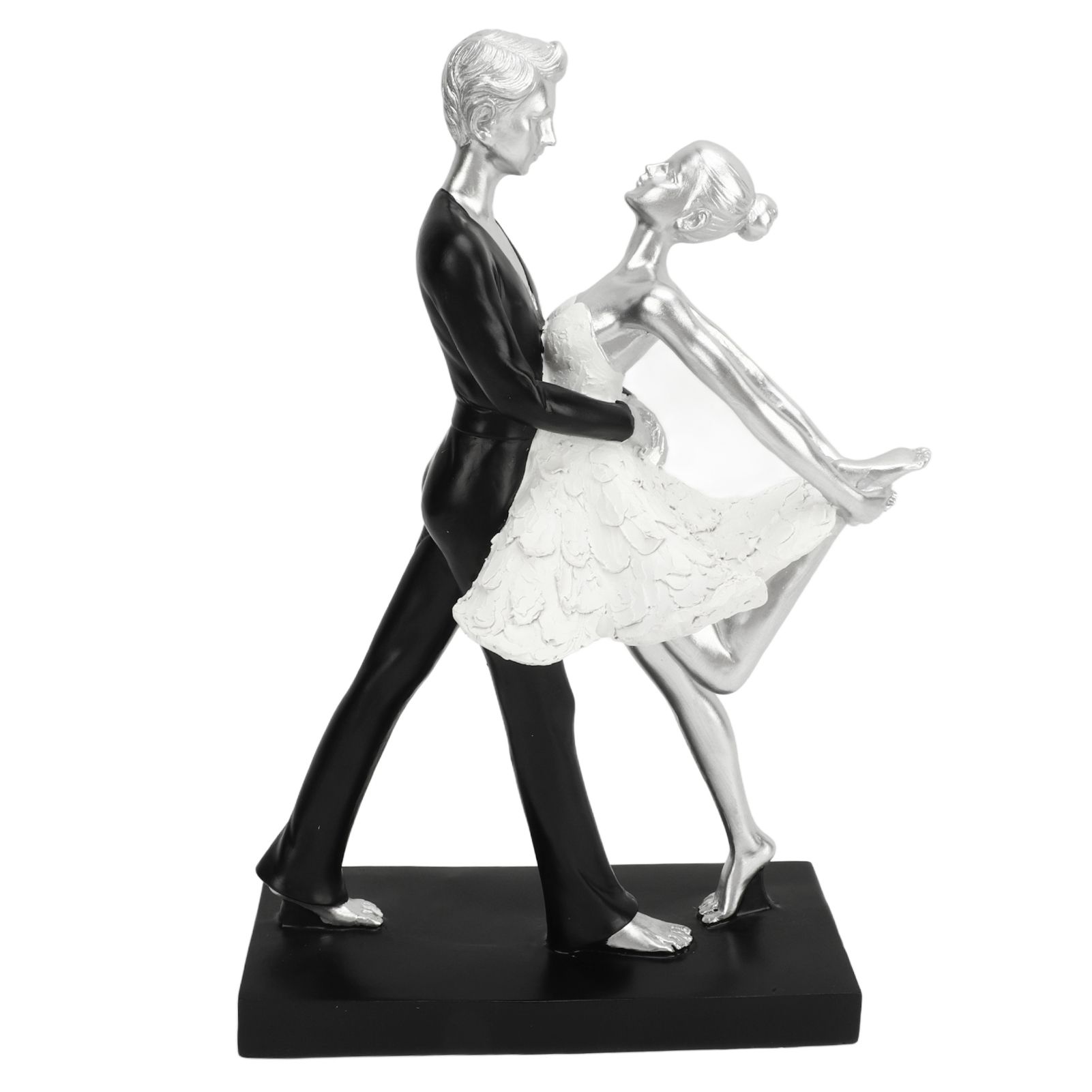 Couple Dancing Sculpture Modern Simple Innovative Resin Hand Crafted Couple Dancing Abstract Statue Silver Hugging Double Ballet Dance - Image 1