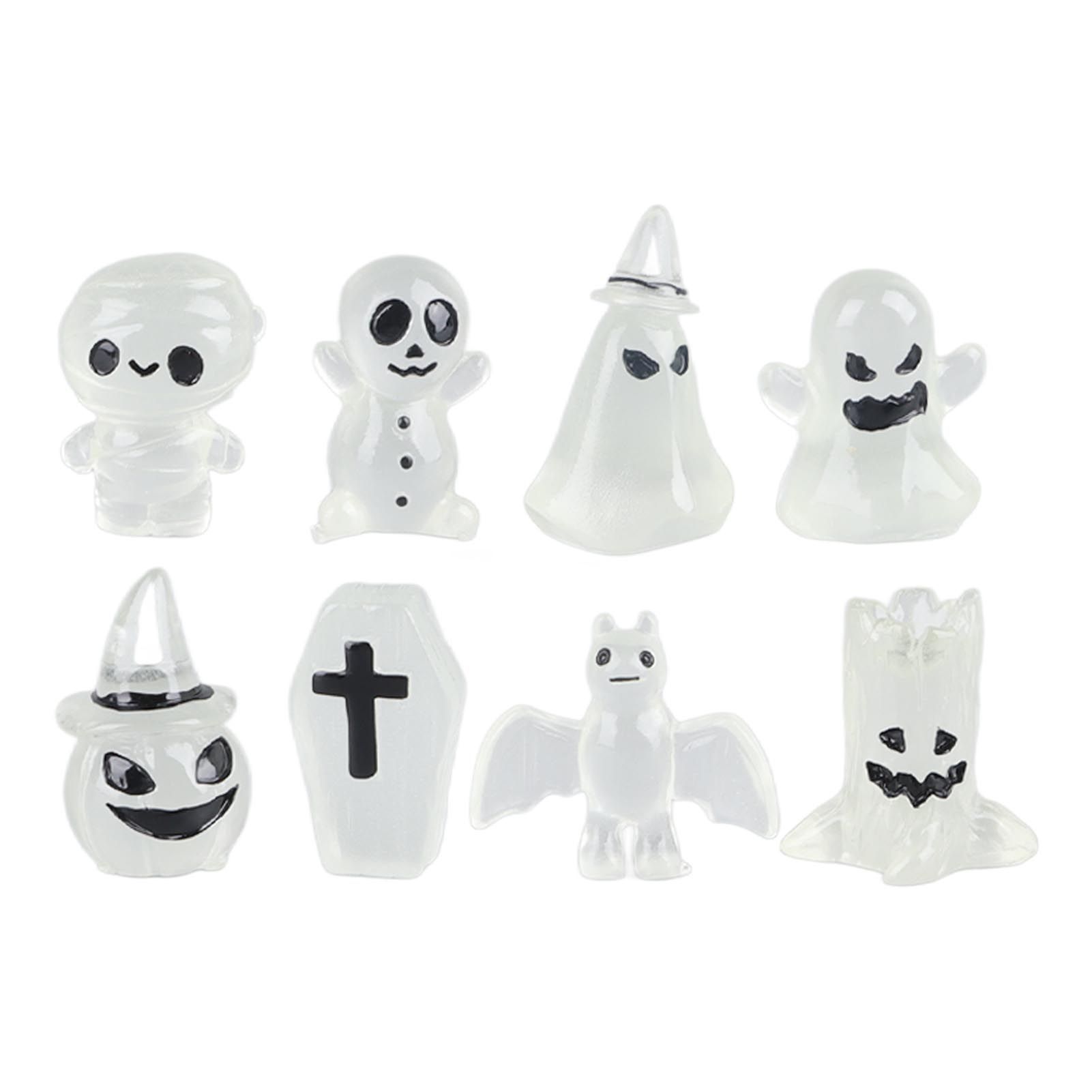 8 Pcs Halloween Ornaments Miniature Luminous Tombstone Pumpkin Skull Ghost Garden Decor - Image 1