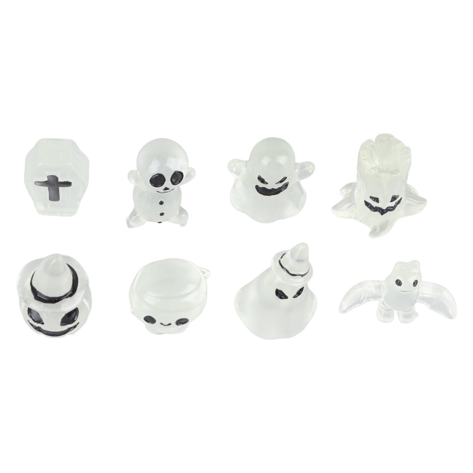 8 Pcs Halloween Ornaments Miniature Luminous Tombstone Pumpkin Skull Ghost Garden Decor - Image 2