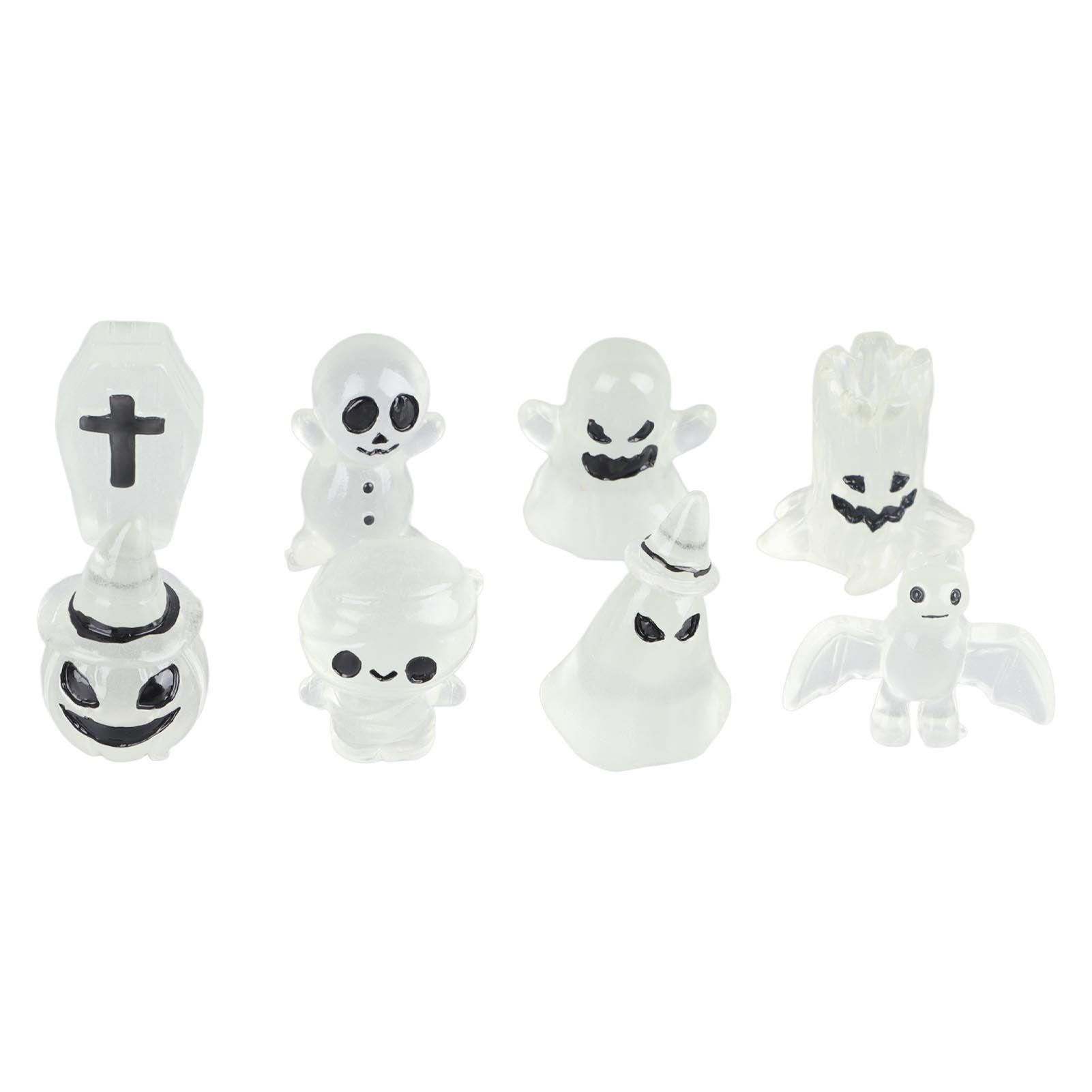 8 Pcs Halloween Ornaments Miniature Luminous Tombstone Pumpkin Skull Ghost Garden Decor - Image 3