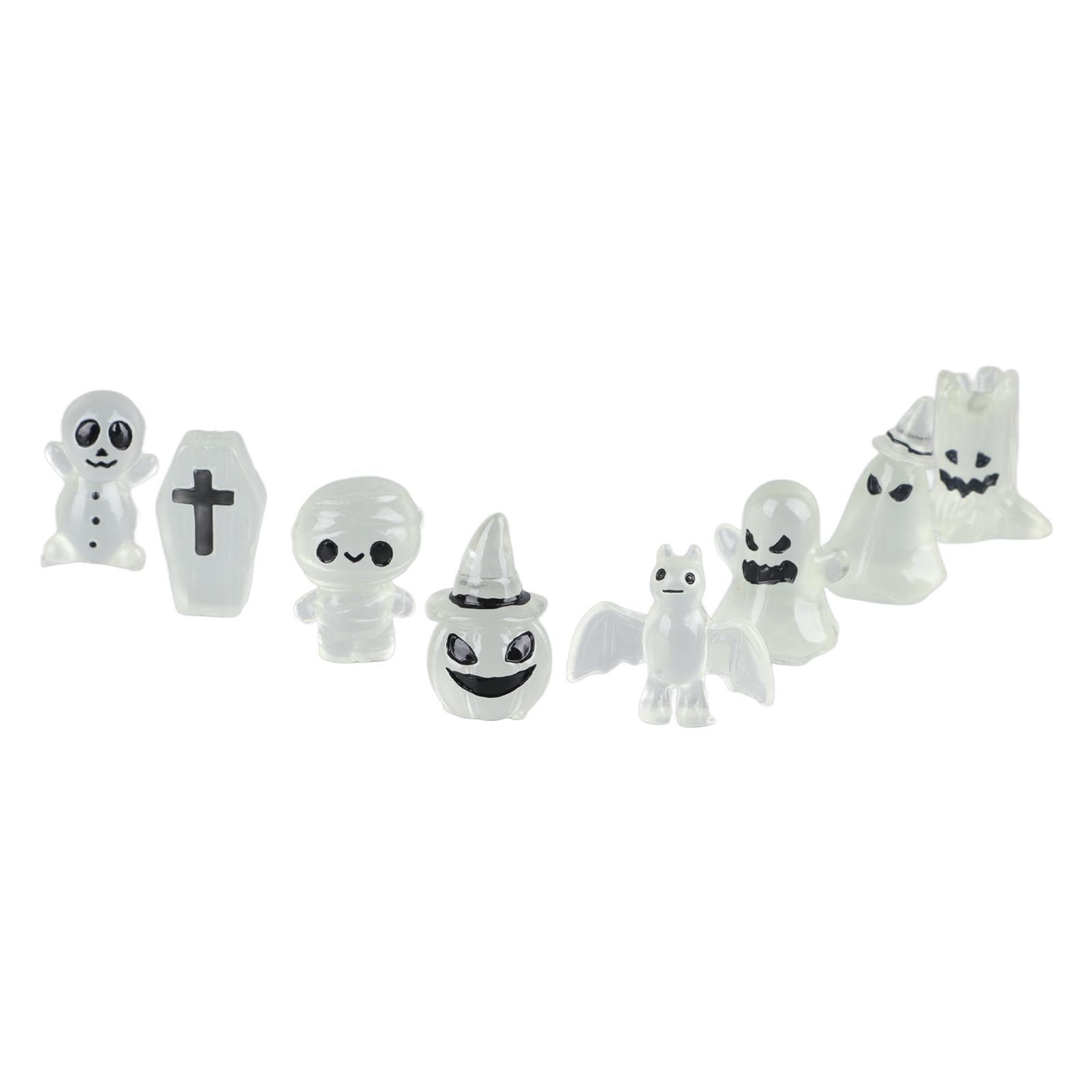 8 Pcs Halloween Ornaments Miniature Luminous Tombstone Pumpkin Skull Ghost Garden Decor - Image 4