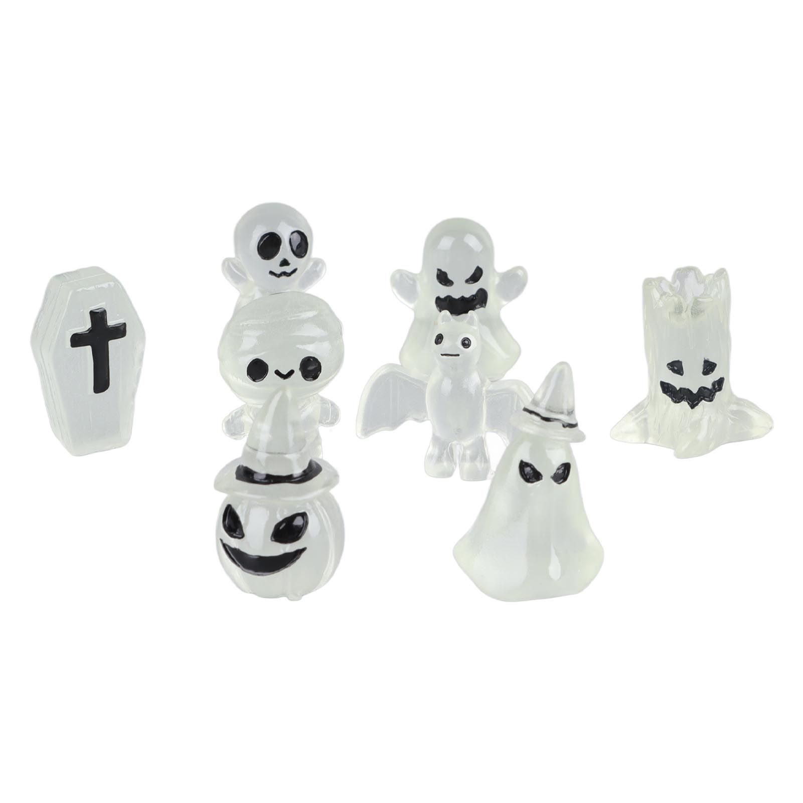 8 Pcs Halloween Ornaments Miniature Luminous Tombstone Pumpkin Skull Ghost Garden Decor - Image 5