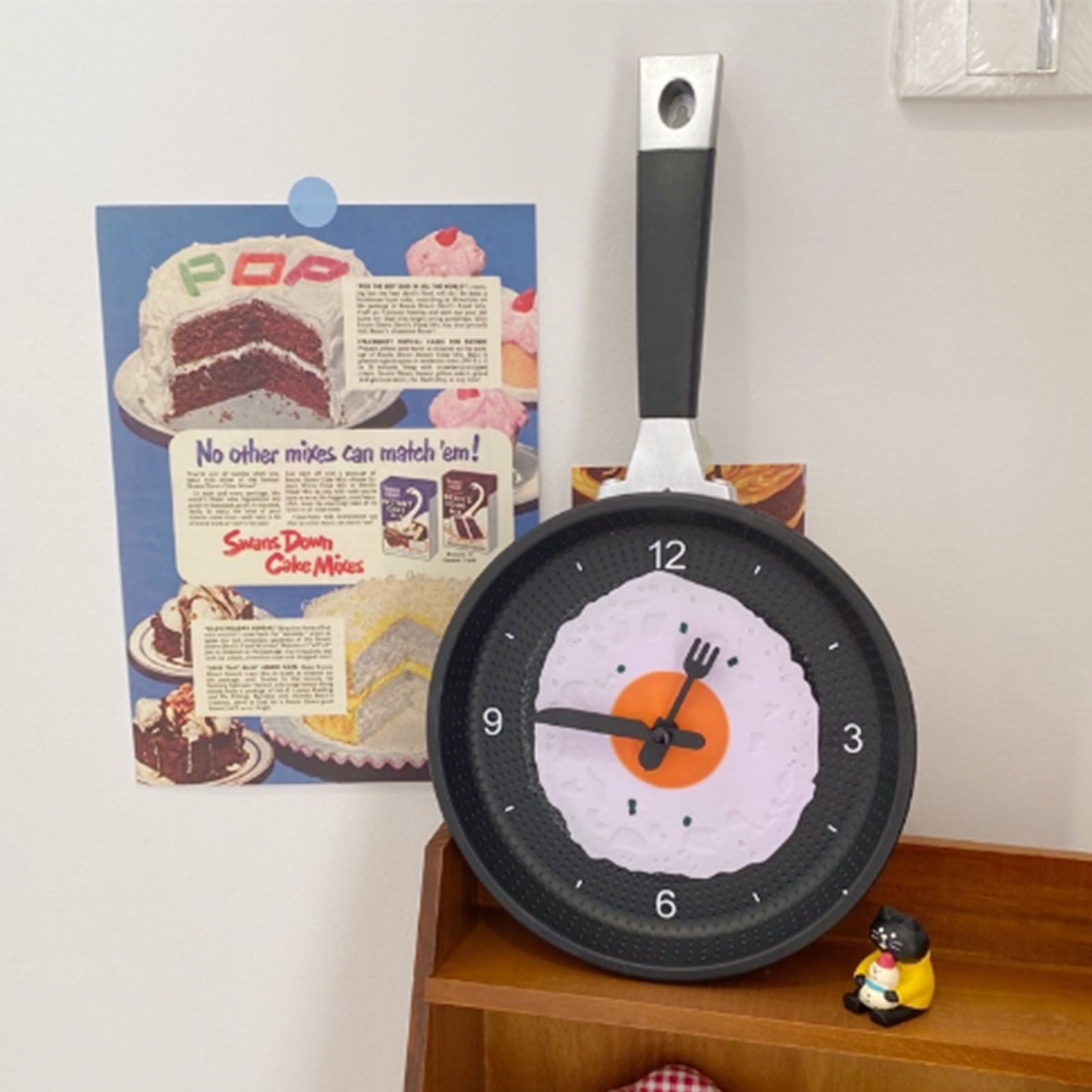 Wall Clock ABS Fried Egg Frying Pan Shape Silent Battery Operated Wall Clock for Bedroom Living Room Kitchen Black - Image 8
