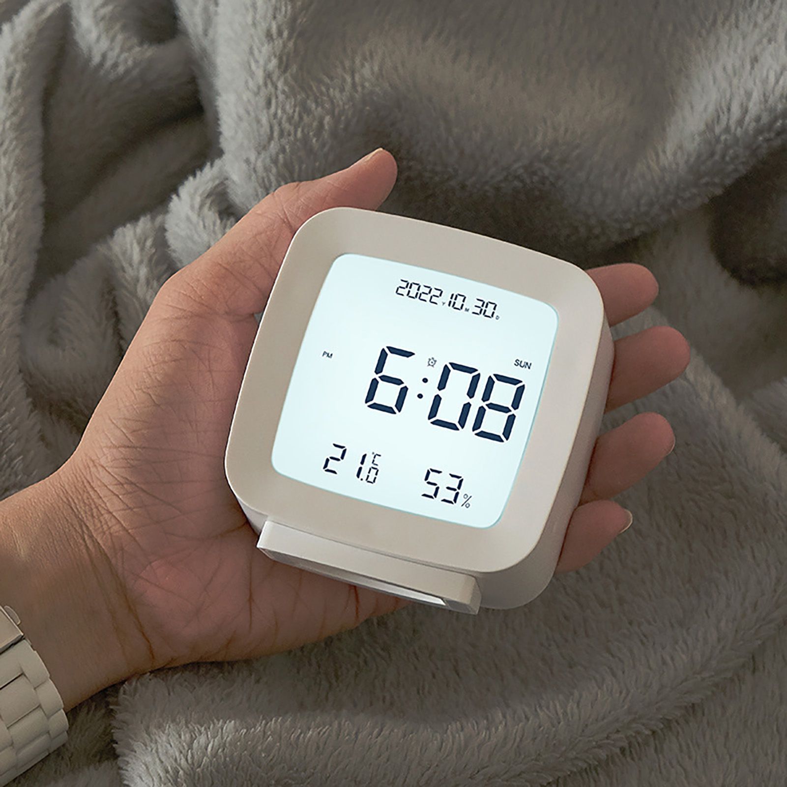 Kids Alarm Clock LED Digital Indoor Alarm Clocks with Temperature and Humidity Display for Kids White - Image 8