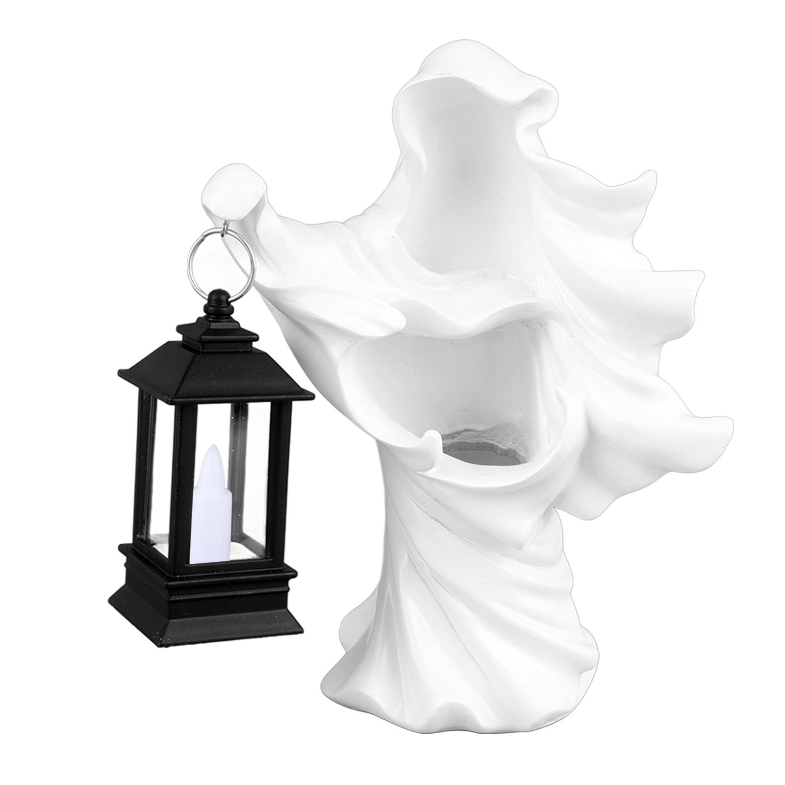Hell Messenger Lantern Resin Halloween Ghost Statue Lantern Scary Witch Sculpture for Home Theme Party Garden Decoration White - Image 1