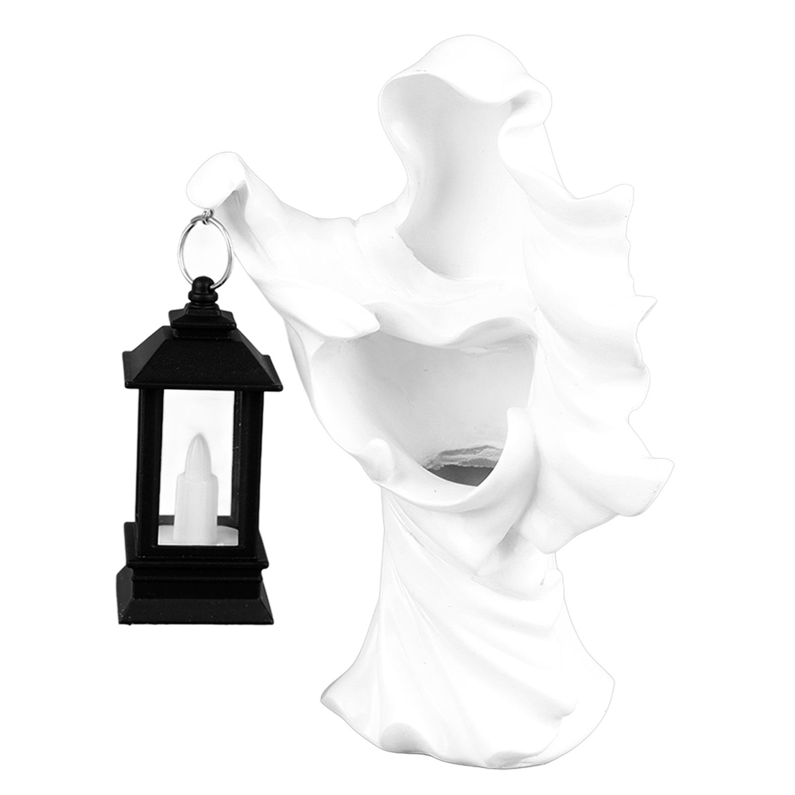 Hell Messenger Lantern Resin Halloween Ghost Statue Lantern Scary Witch Sculpture for Home Theme Party Garden Decoration White - Image 3