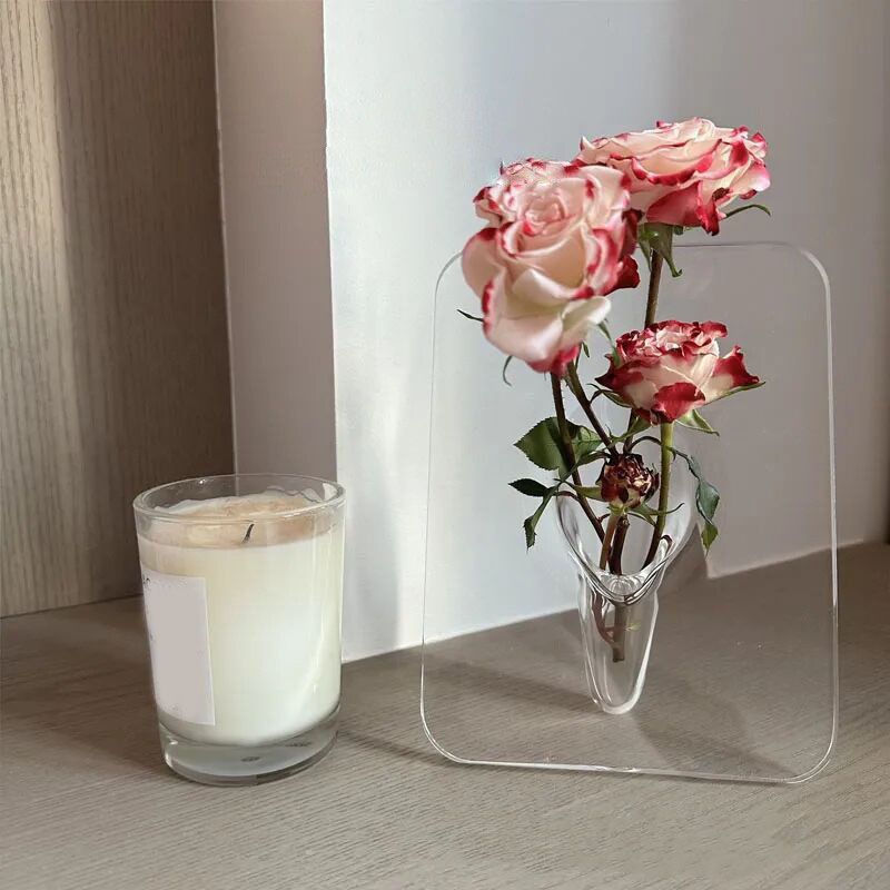 Art Photo Frame Vase Resin Multi Functional Hydroponic Flower Vase for Office Home Transparent White - Image 5