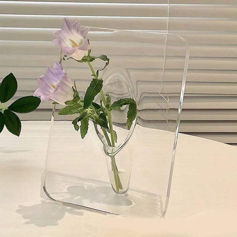 Art Photo Frame Vase Resin Multi Functional Hydroponic Flower Vase for Office Home Transparent White - Image 6