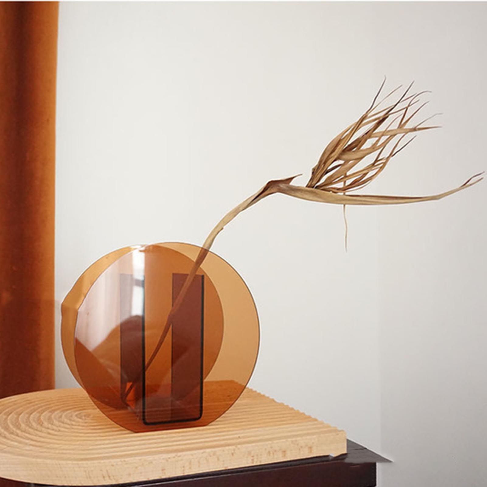 Brown Acrylic Vase Transparent Decorative Flower Vase Nordic Glass Vase Ornament for Office Living Room Book Shelf Brown Circle - Image 5