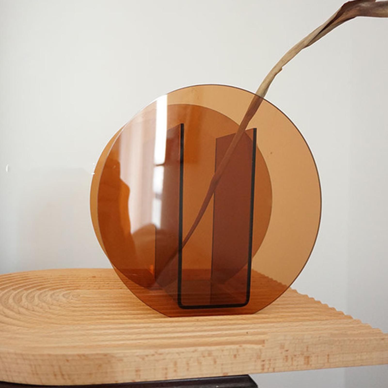 Brown Acrylic Vase Transparent Decorative Flower Vase Nordic Glass Vase Ornament for Office Living Room Book Shelf Brown Circle - Image 6