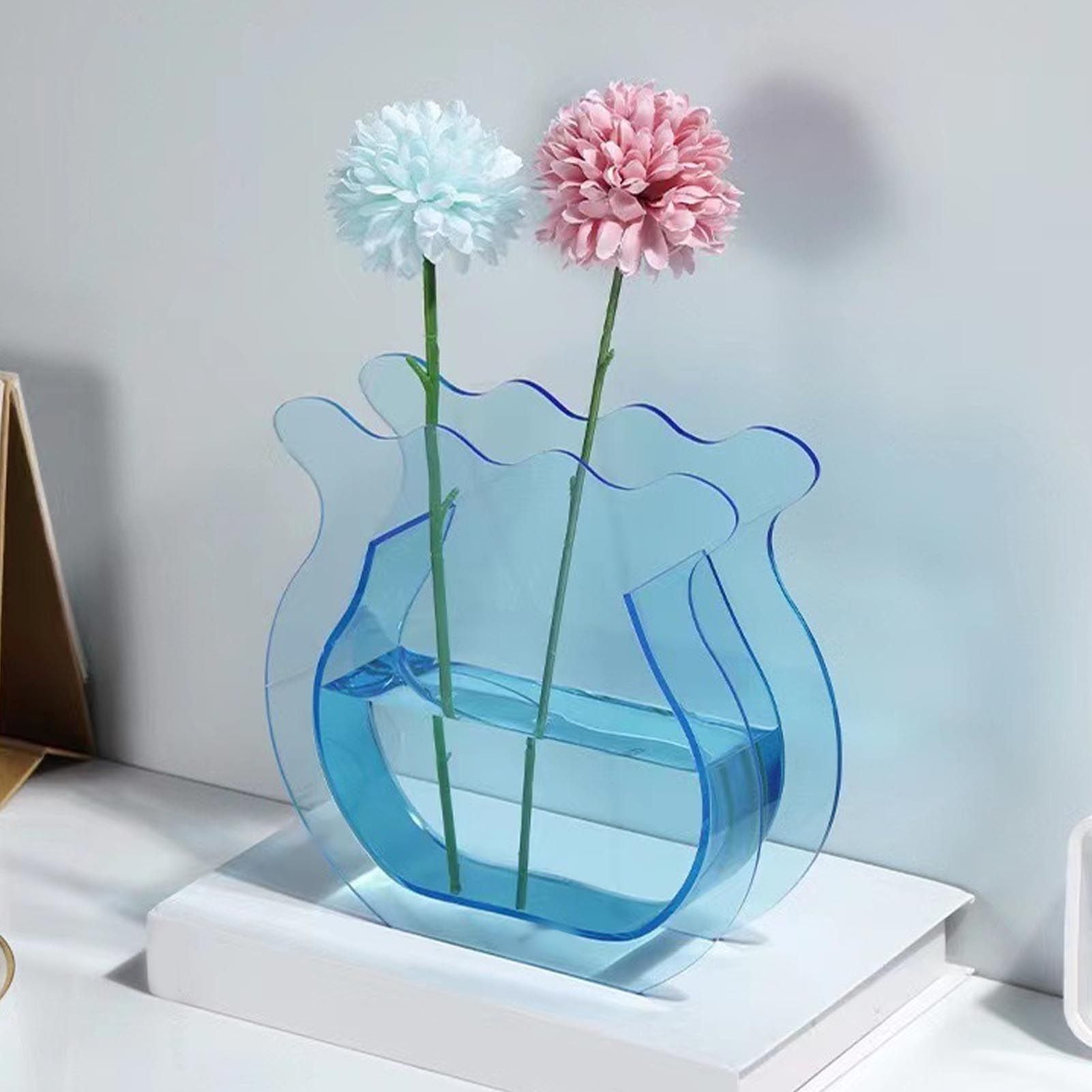 Fish Tank Vase Transparent Thickened Acrylic Smoothing Simple Modern Small Fish Tank for Family Office Dormitory Transparent Blue - Image 5