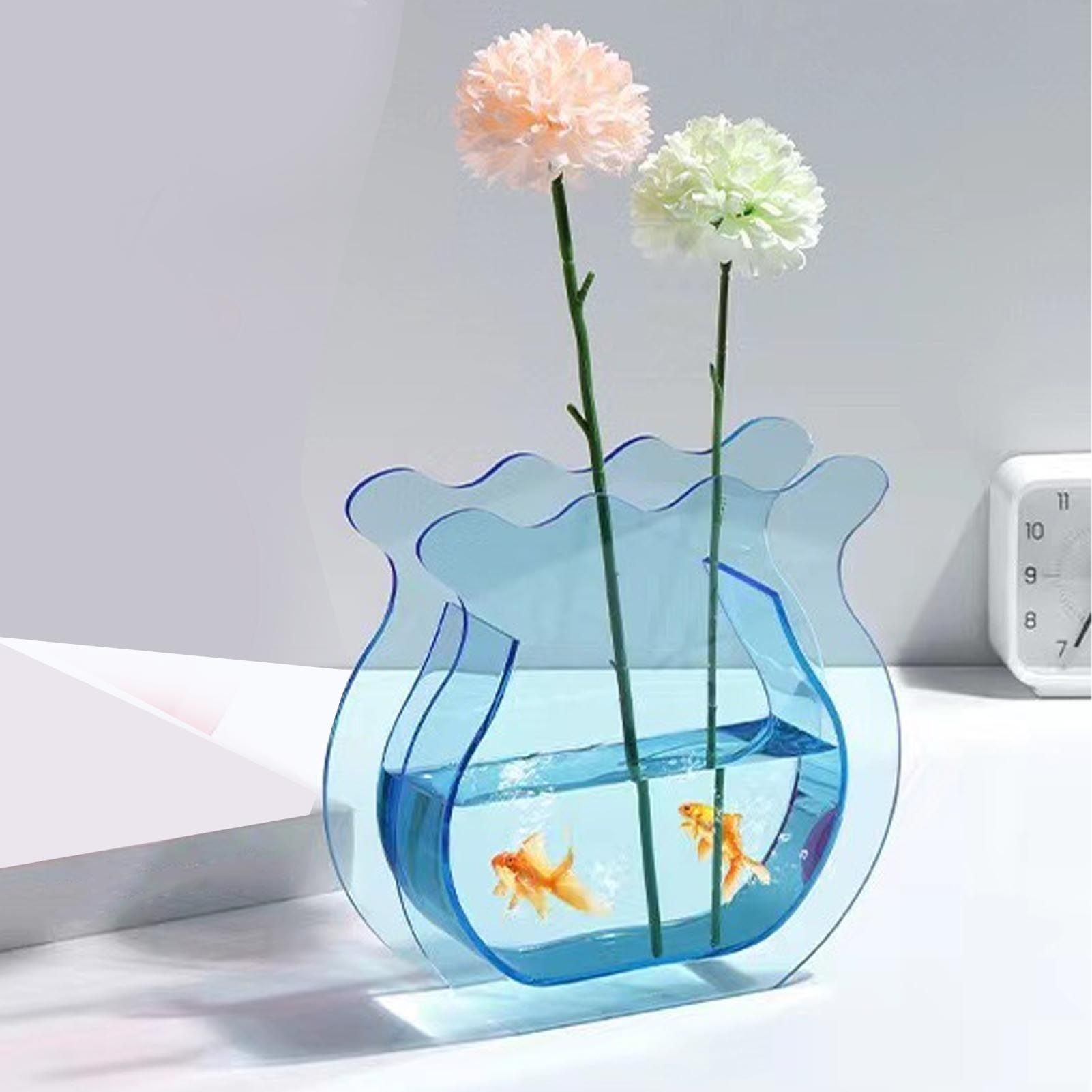 Fish Tank Vase Transparent Thickened Acrylic Smoothing Simple Modern Small Fish Tank for Family Office Dormitory Transparent Blue - Image 6