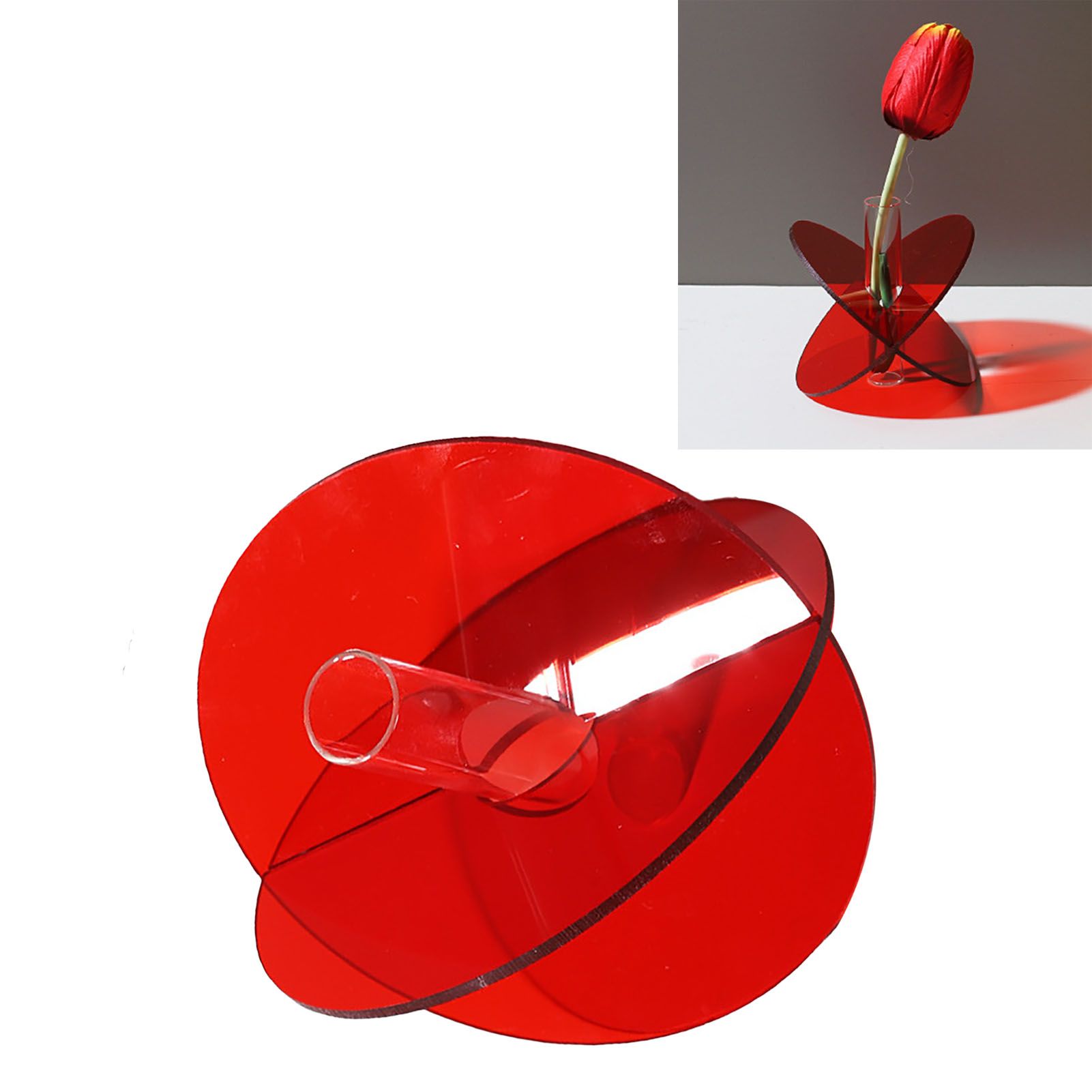 Acrylic Geometric Flower Vase Fine Detail Easy To Clean Acrylic Geometric Minimalist Vase for Living Room Table Disc Red 90g 15x13x2cm - Image 6