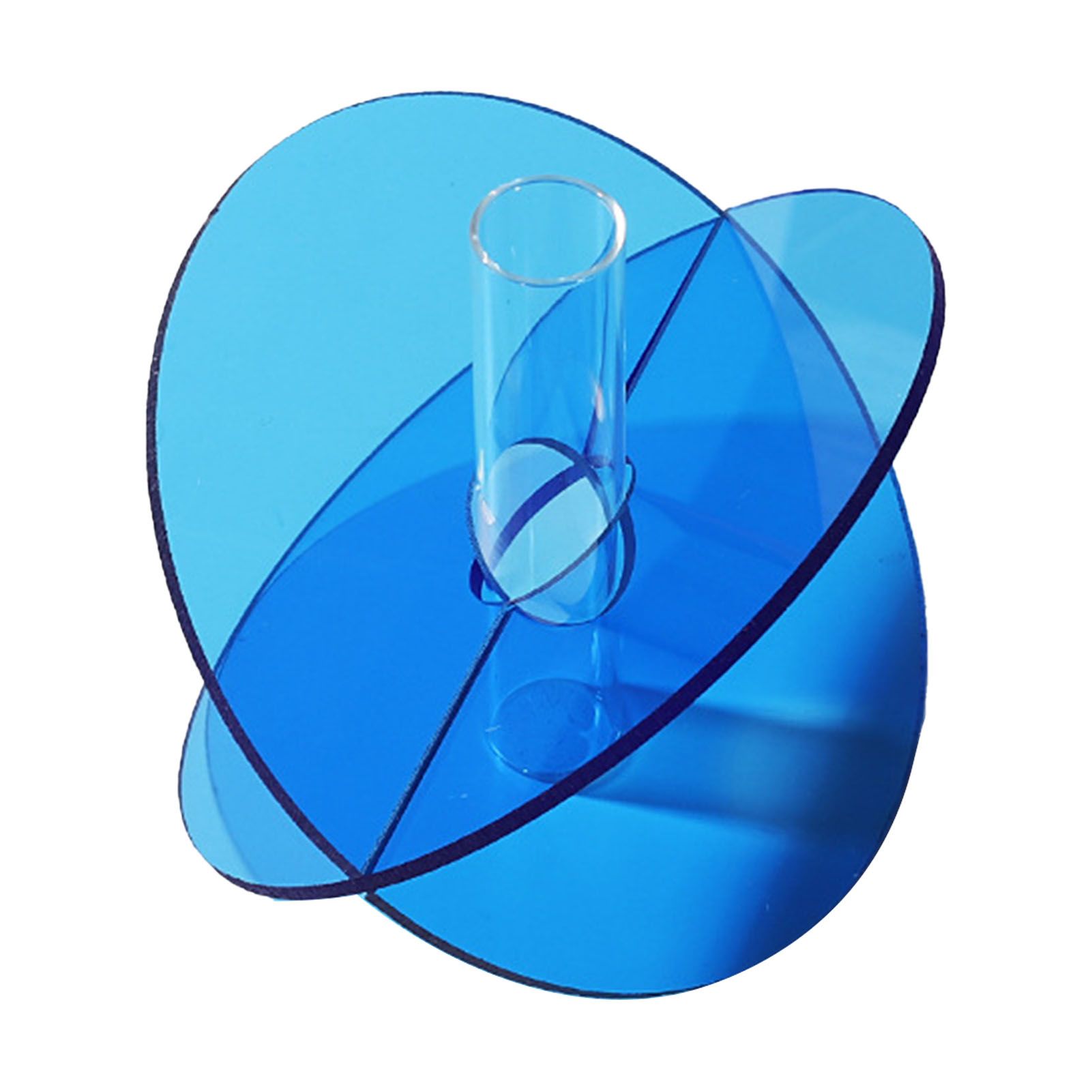 Acrylic Geometric Flower Vase Fine Detail Easy To Clean Acrylic Geometric Minimalist Vase for Living Room Table Disc Blue 15x13x2cm - Image 1