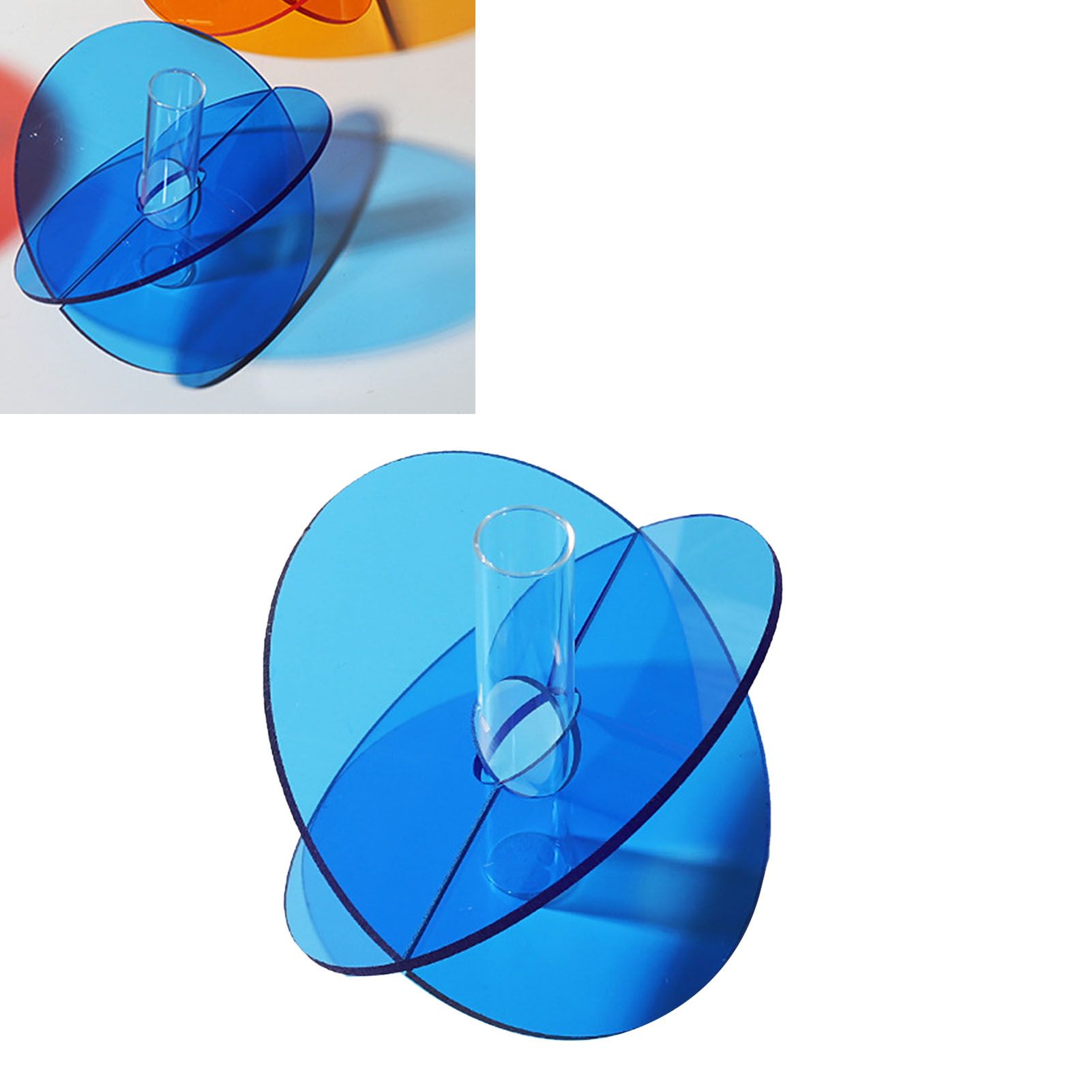 Acrylic Geometric Flower Vase Fine Detail Easy To Clean Acrylic Geometric Minimalist Vase for Living Room Table Disc Blue 15x13x2cm - Image 5