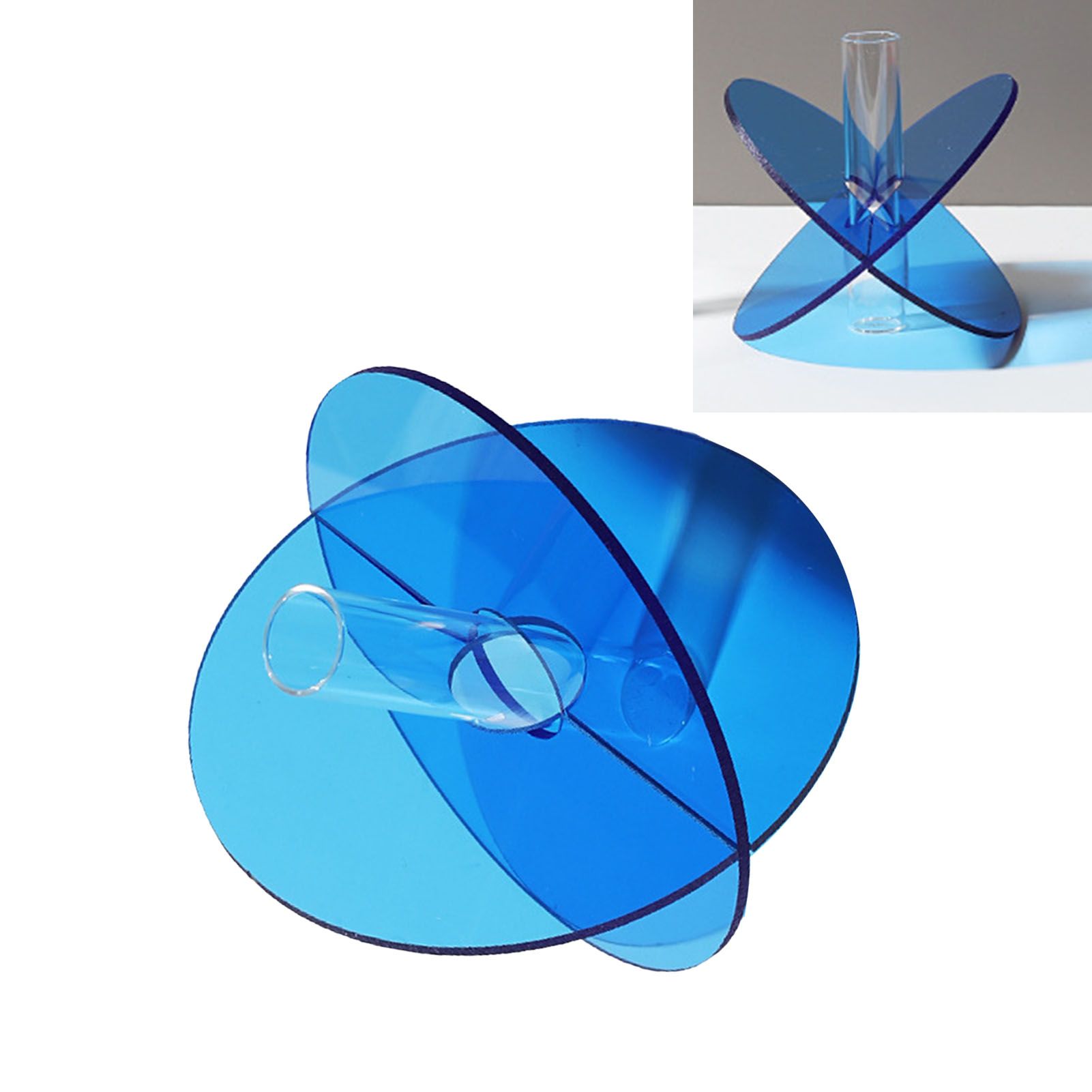 Acrylic Geometric Flower Vase Fine Detail Easy To Clean Acrylic Geometric Minimalist Vase for Living Room Table Disc Blue 15x13x2cm - Image 6