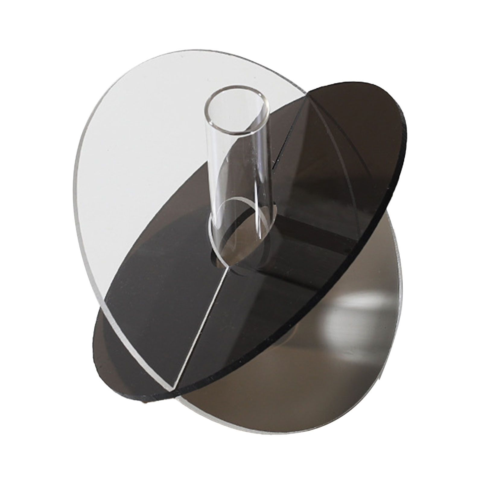 Acrylic Geometric Flower Vase Fine Detail Easy To Clean Acrylic Geometric Minimalist Vase for Living Room Table Disc Transparent Grey 15x13x2cm - Image 1