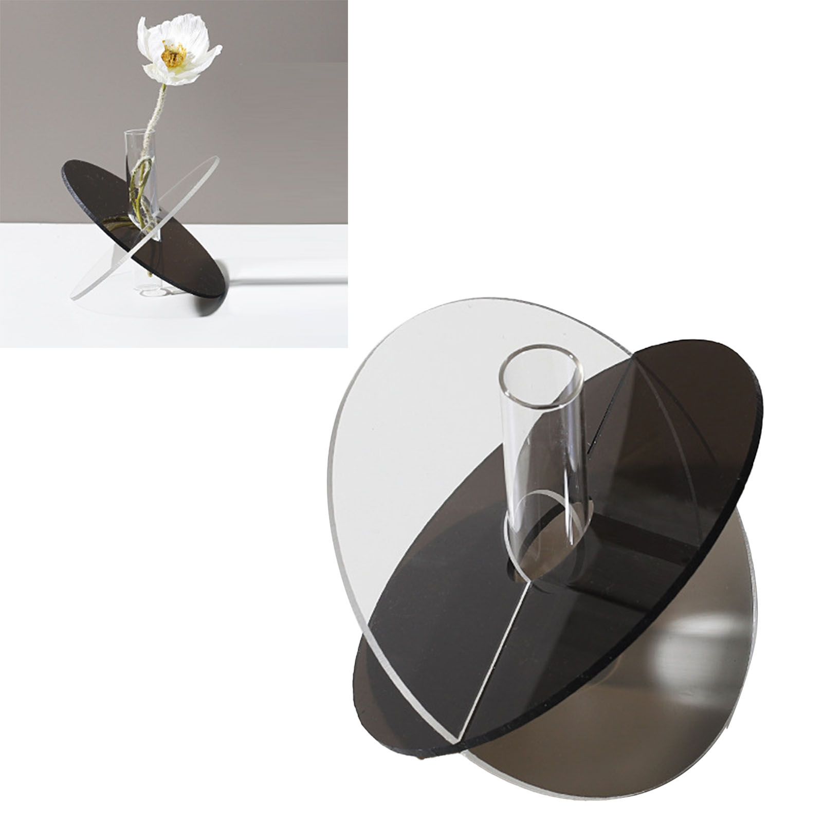 Acrylic Geometric Flower Vase Fine Detail Easy To Clean Acrylic Geometric Minimalist Vase for Living Room Table Disc Transparent Grey 15x13x2cm - Image 5