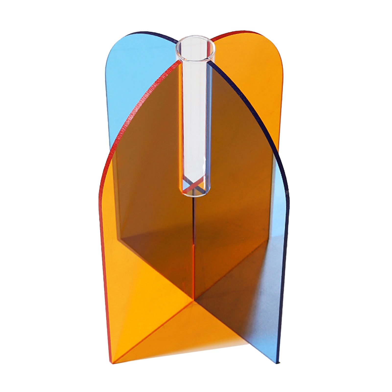 Acrylic Geometric Flower Vase Fine Detail Easy To Clean Acrylic Geometric Minimalist Vase for Living Room Table Door Slice Orange Blue 20x15x2cm - Image 1