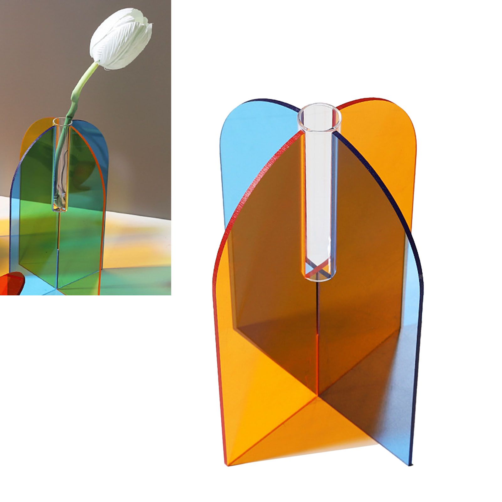 Acrylic Geometric Flower Vase Fine Detail Easy To Clean Acrylic Geometric Minimalist Vase for Living Room Table Door Slice Orange Blue 20x15x2cm - Image 5