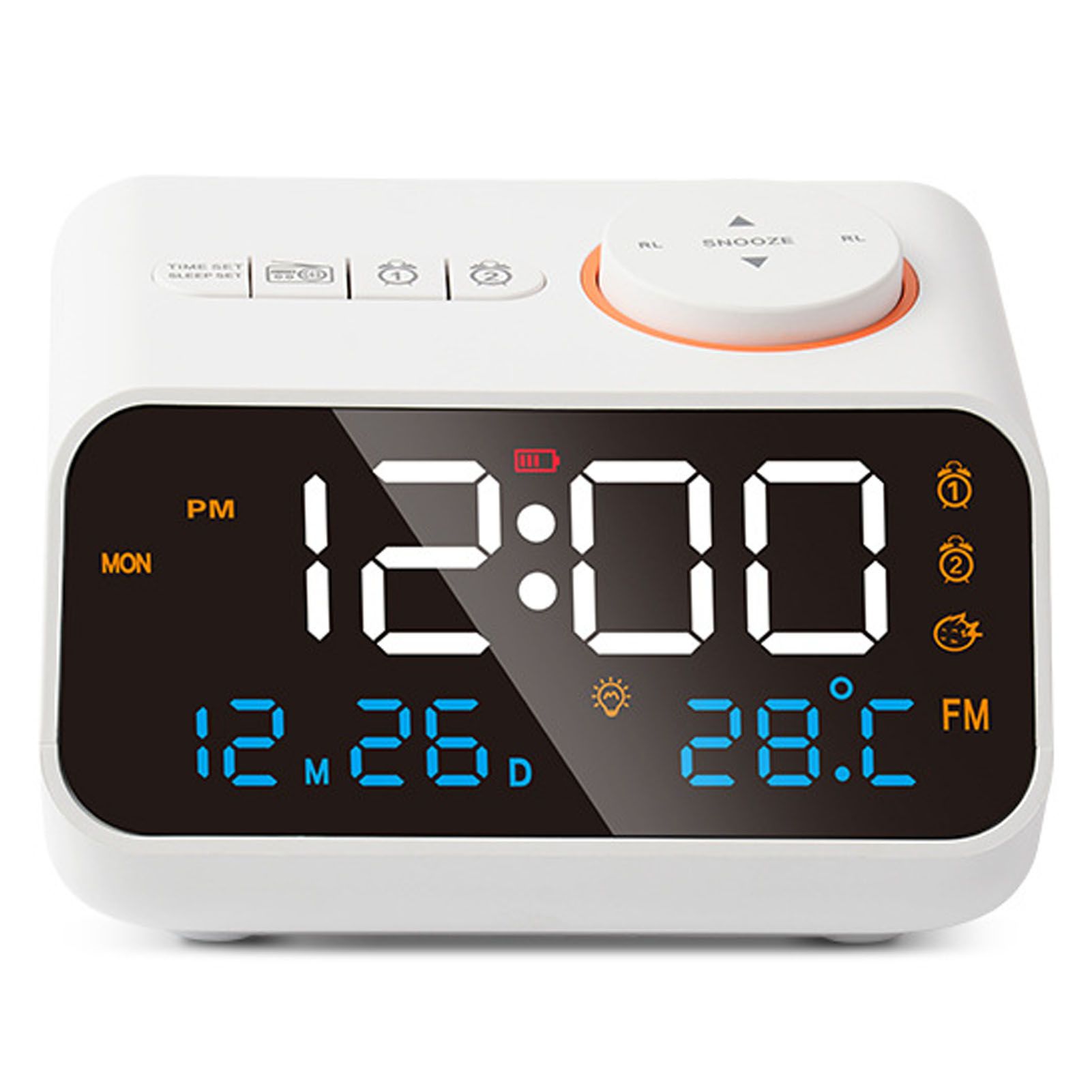 Alarm Clock Radio Multifunctional LED Music Timing Rechargeable FM Radio Alarm Clock for Home White - Image 1